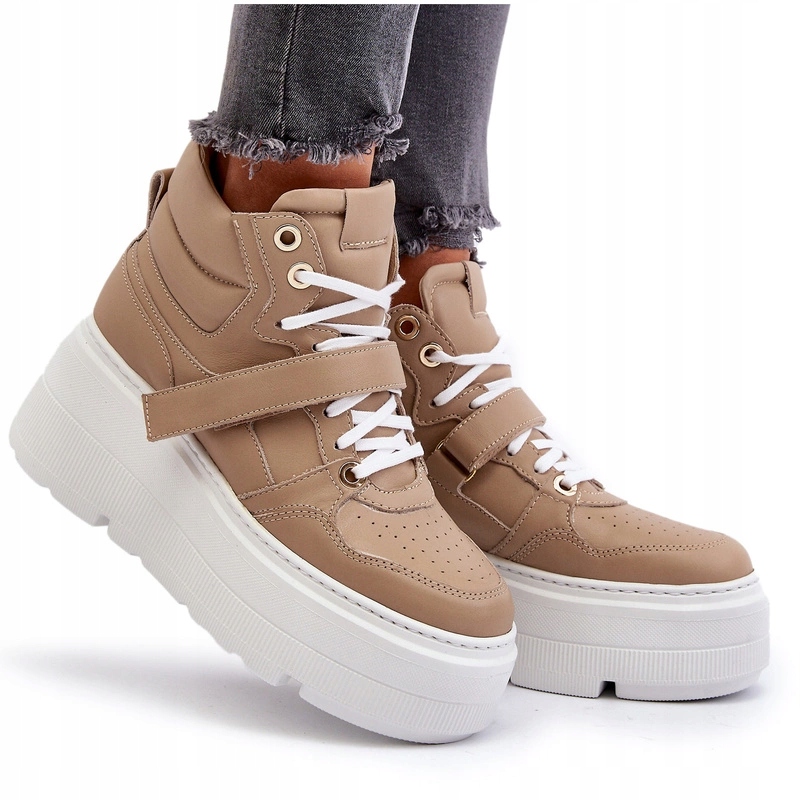 Zazoo 3450 Dámské Kožené Tenisky Módní Vysoká Platforma Béžové 40