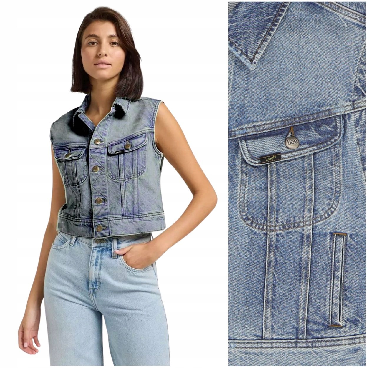 Lee Boxy Rider Vest Blue Indigo volná džínová vesta dámská S