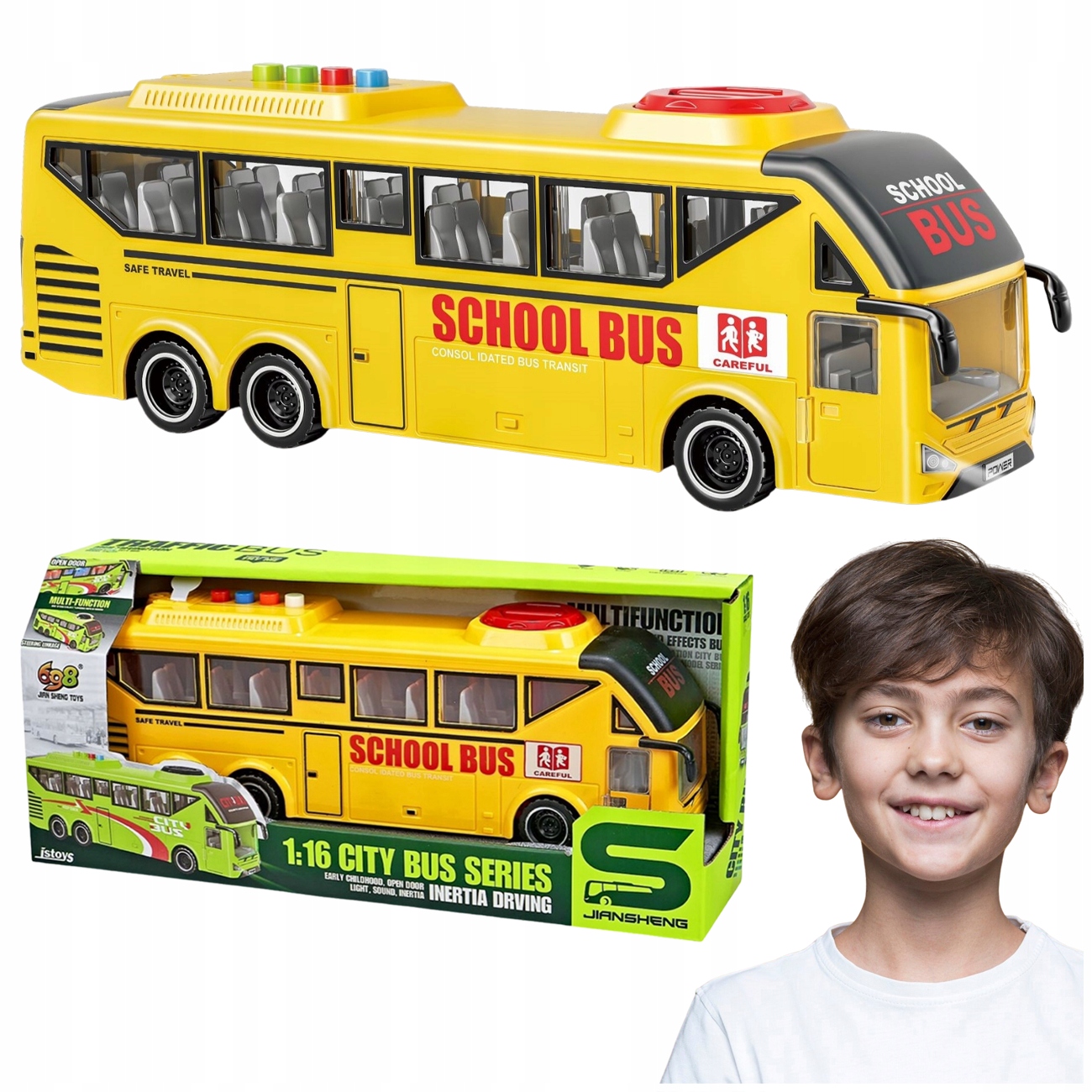 AUTOBUS SZKOLNY TROLEJBUS NAPĘD ŚWIATŁO DŹWIĘK OTWIERANE DRZWI ŻÓŁTY