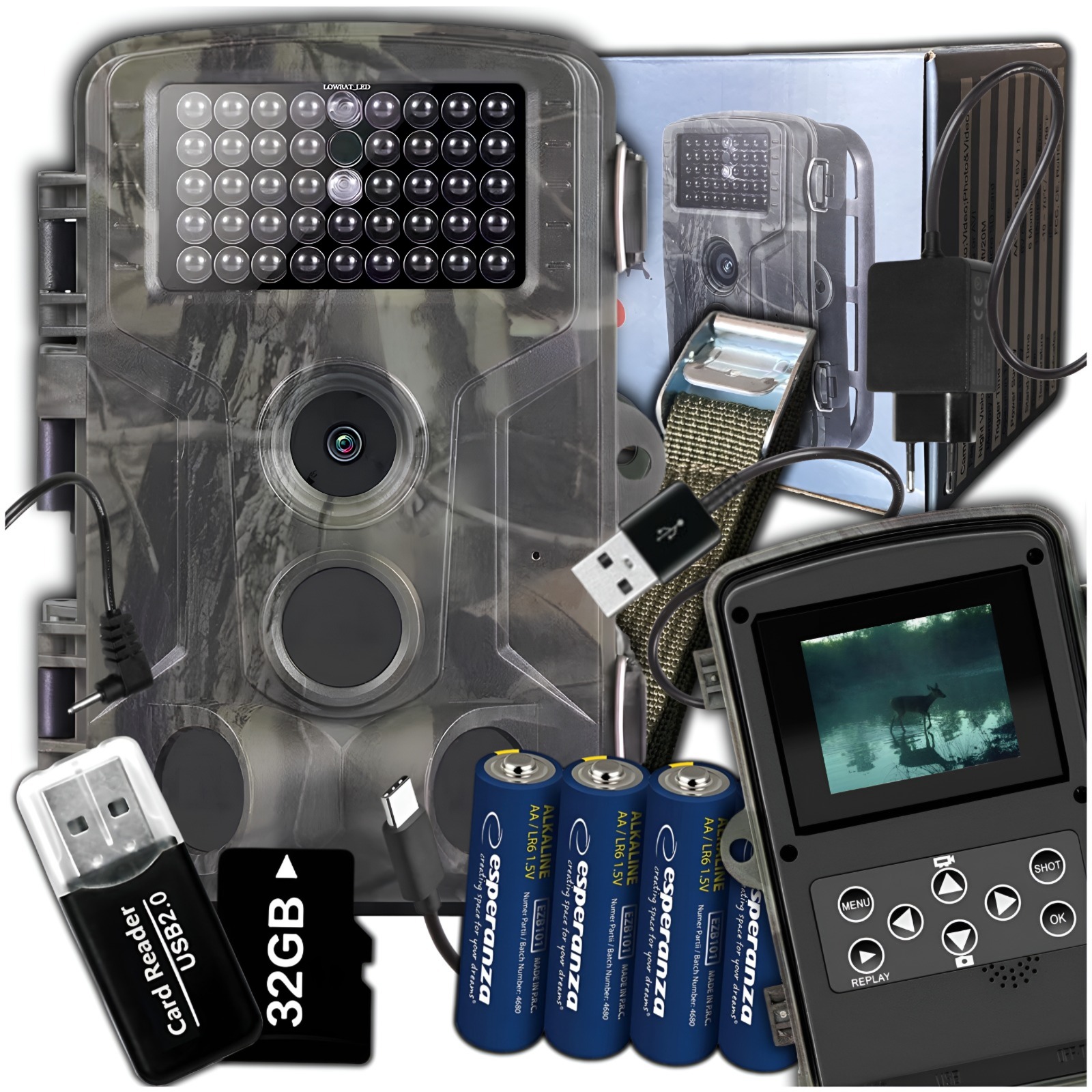 Lesní Lovecká Fotopast Ir Pl Menu IP65 32GB Karta Baterie