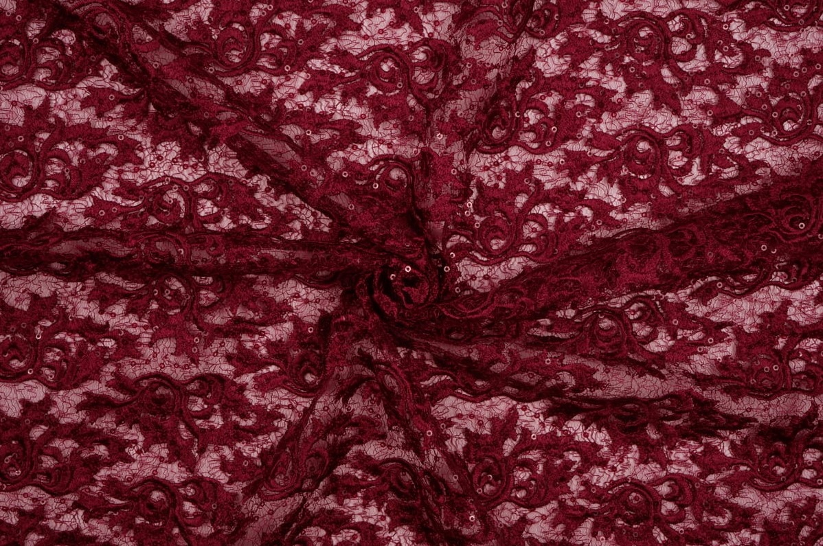 Látka Krajka Gipiura S Flitry Červená Na Šaty Aplikace