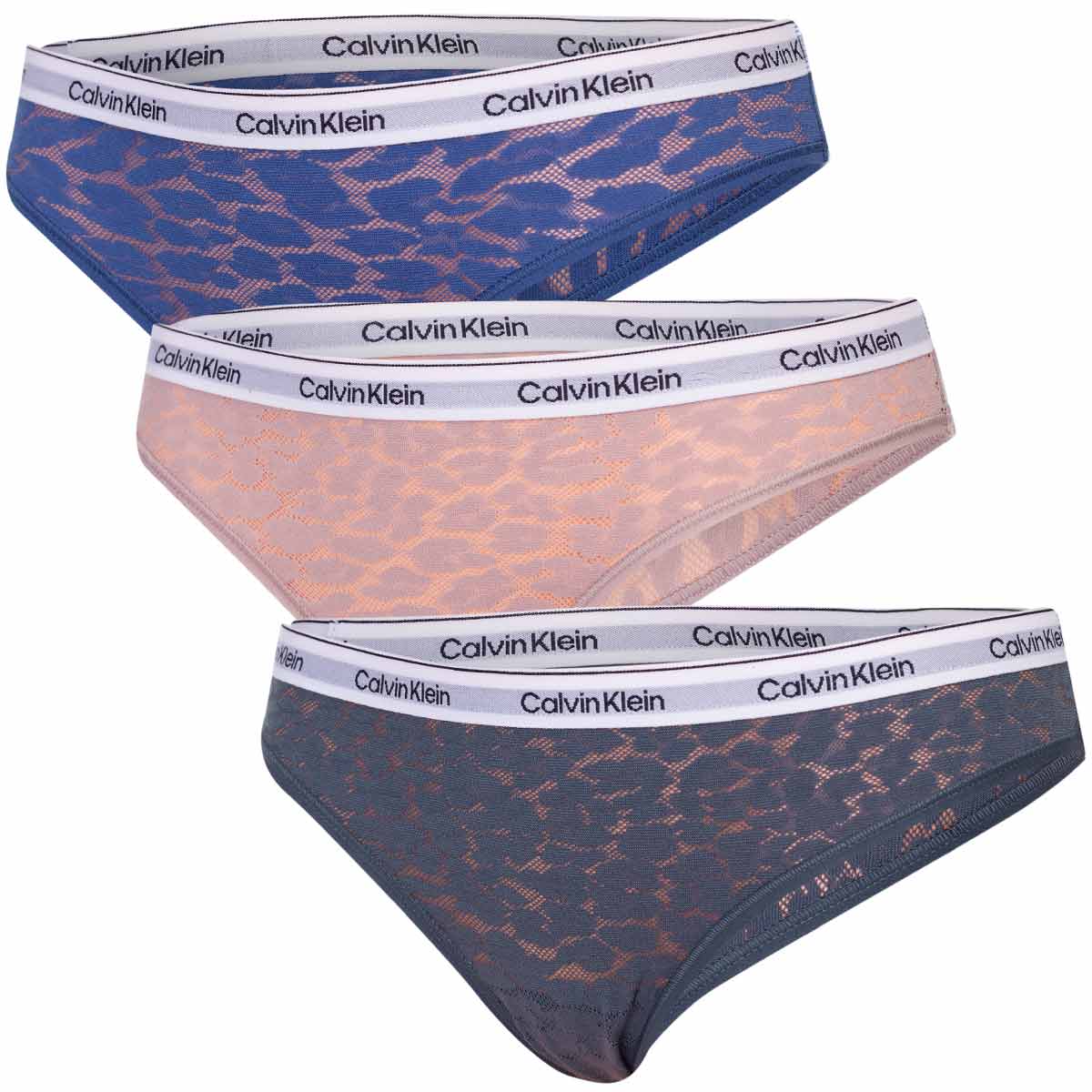 Calvin Klein Dámské Kalhotky 3PK Tmavě Modré/béžové/zelené r.XS