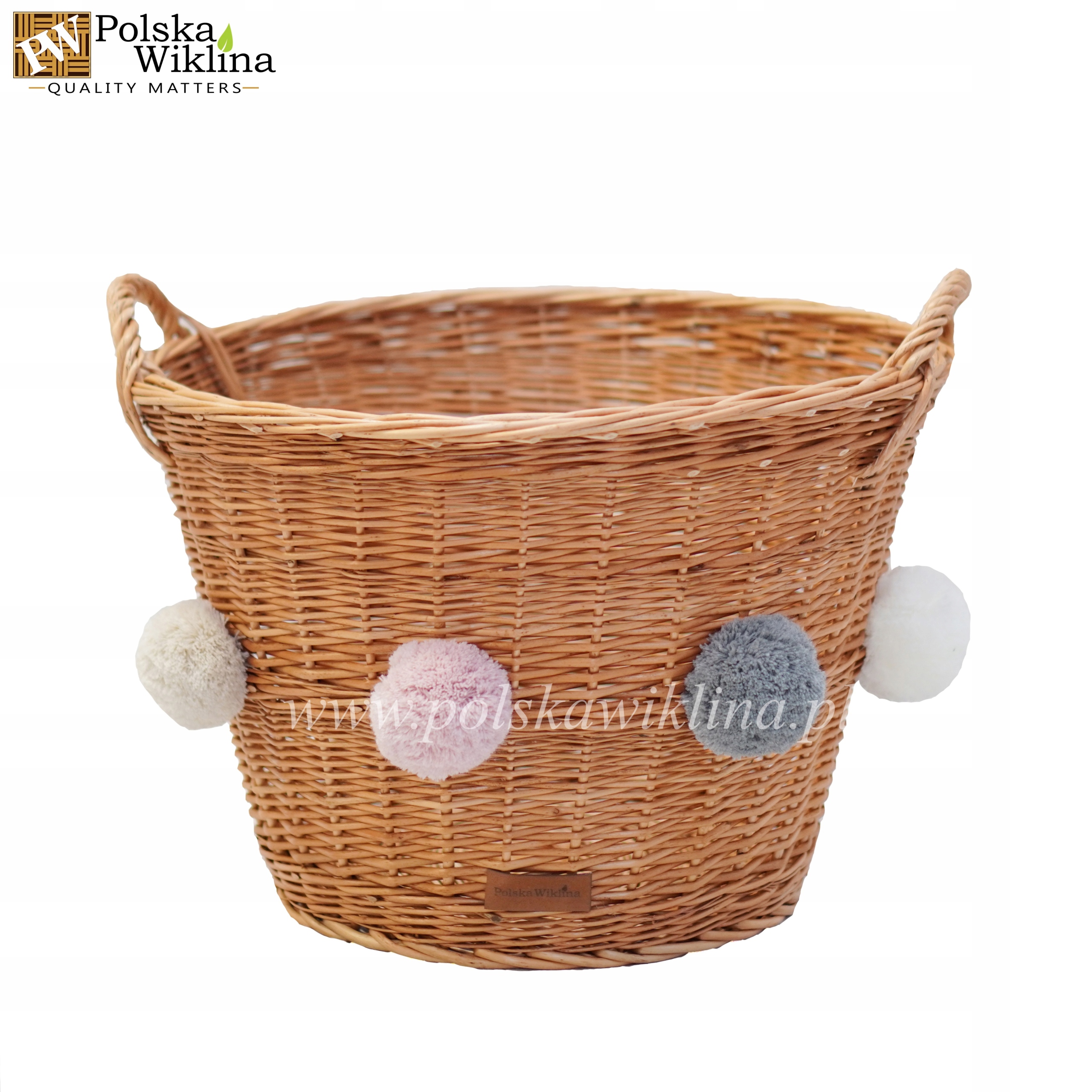 KOSZ WIKLINOWY NA ZABAWKI Z USZAMI ŚREDNI 50 CM + POMPONY