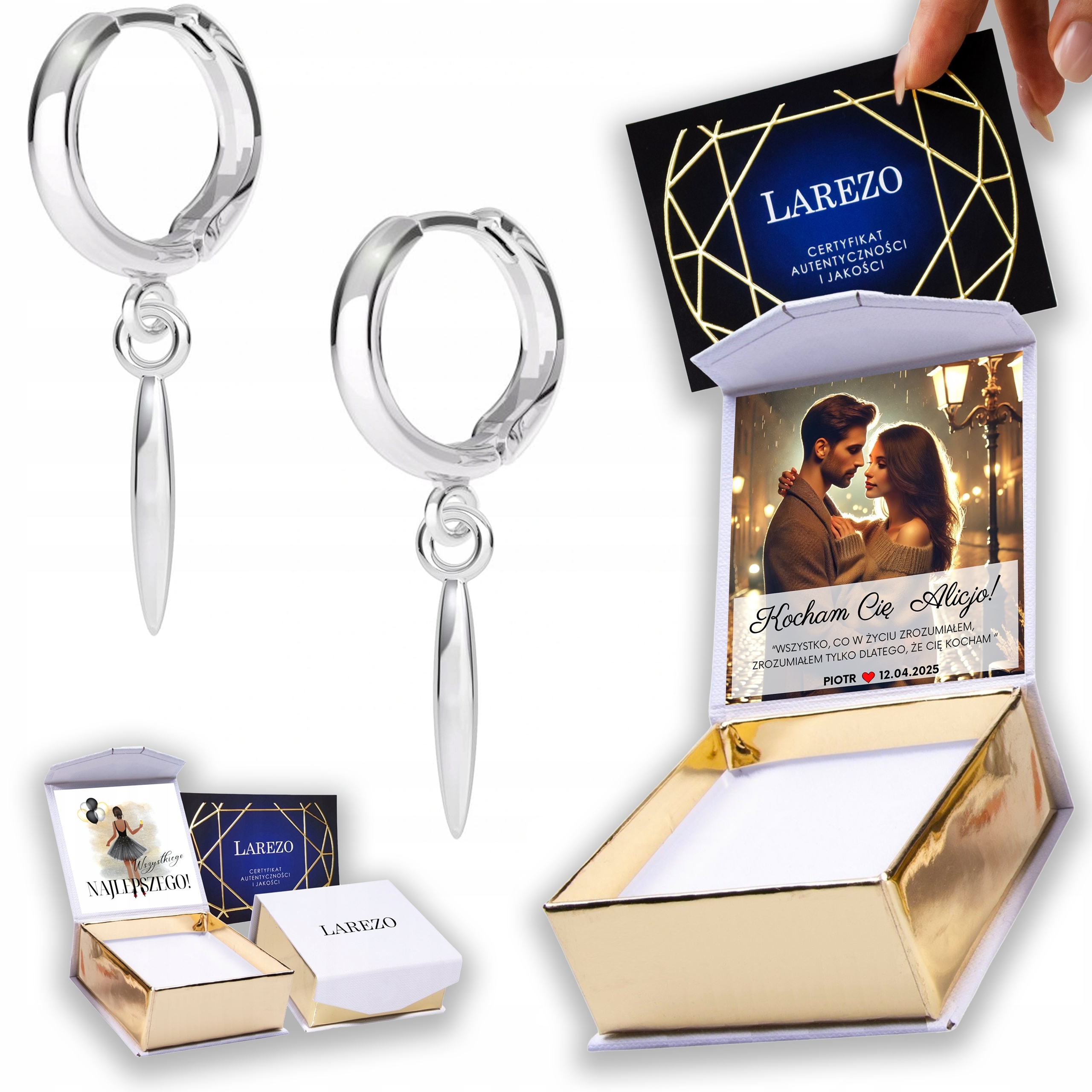 Stříbrné Náušnice 925 s hroty Špendlíky Jehly Špendlík Potisk