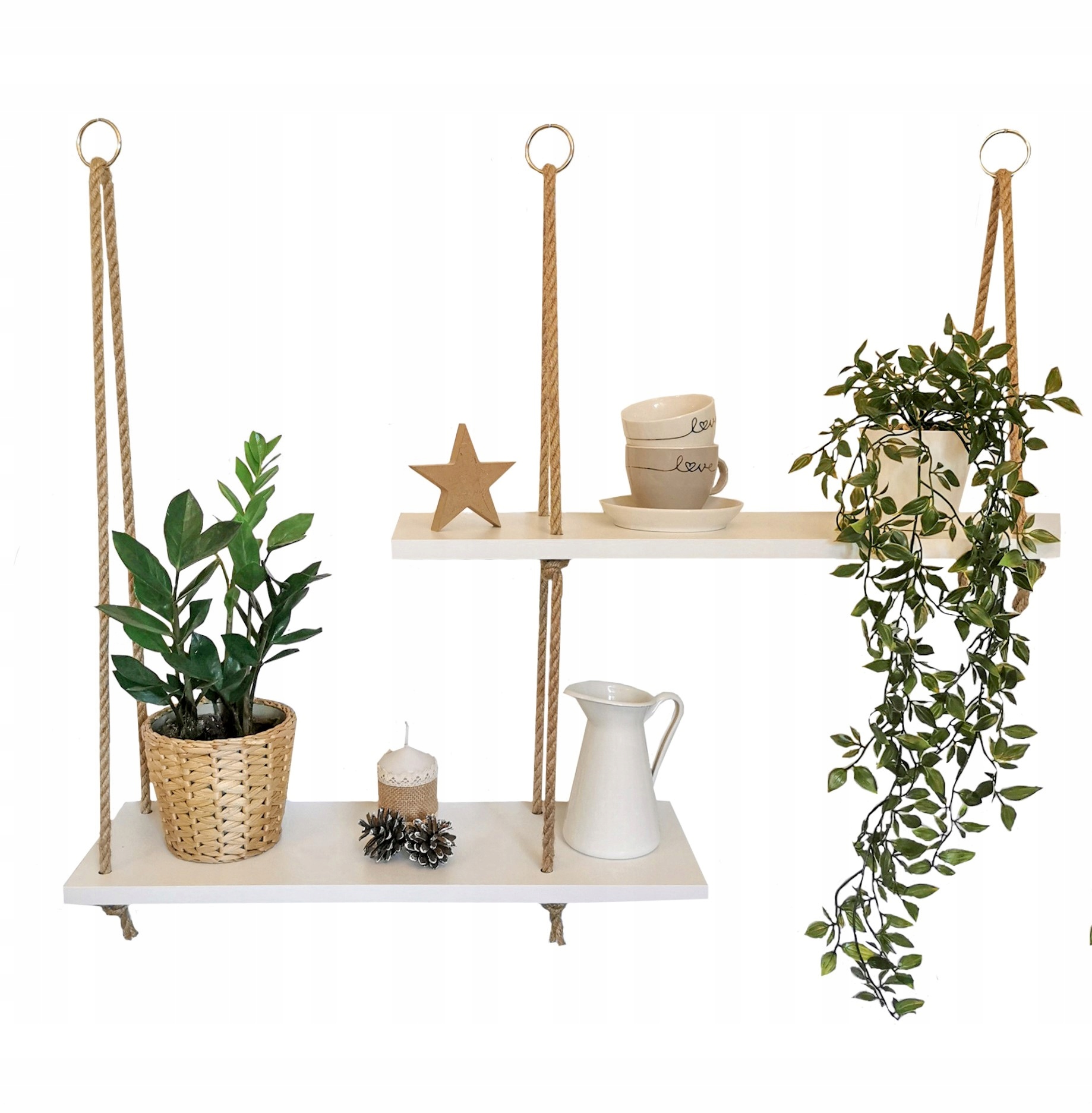 

Białe półki na sznurkach linach , styl boho, 80 cm