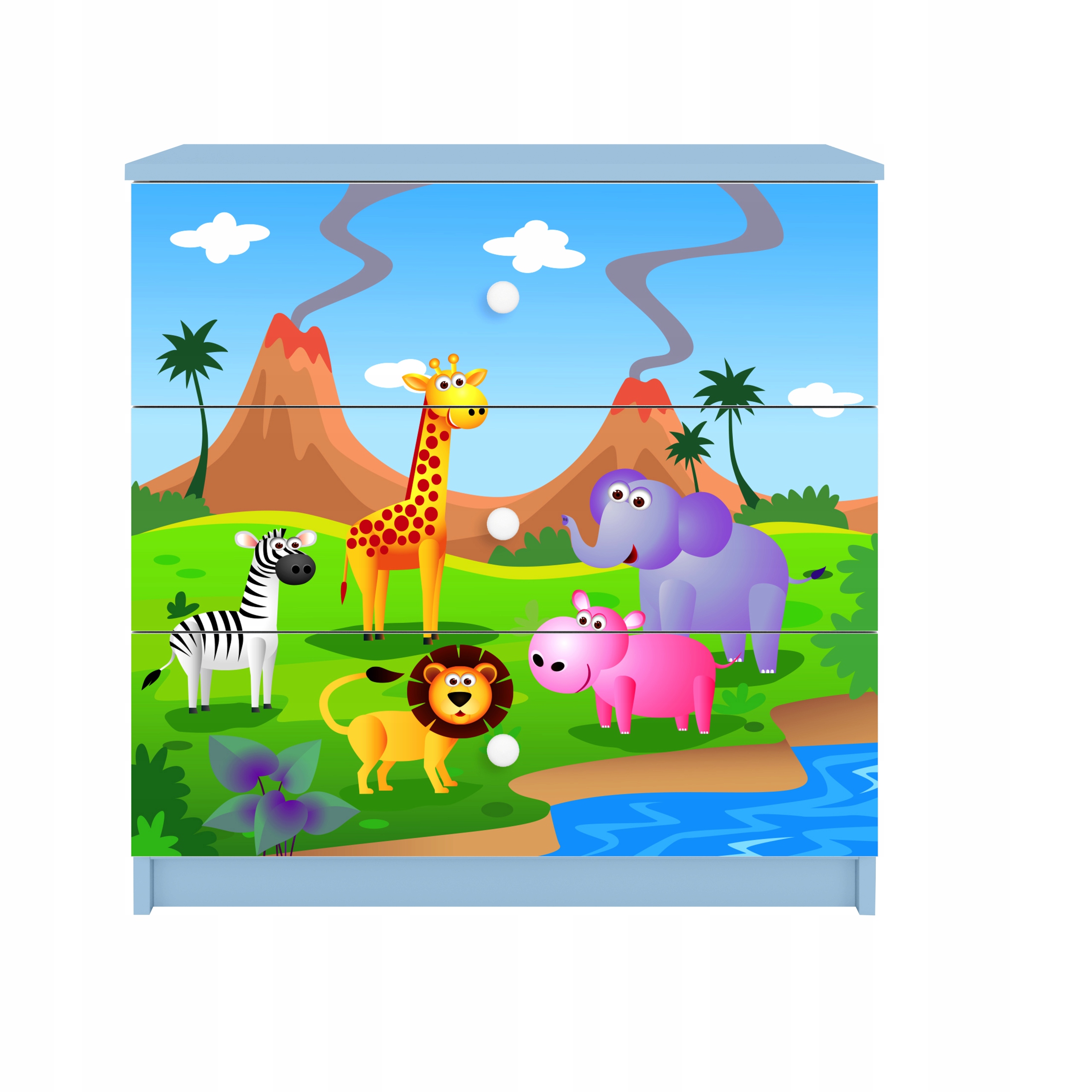 Komoda Babydreams Modrá grafika safari 80 cm
