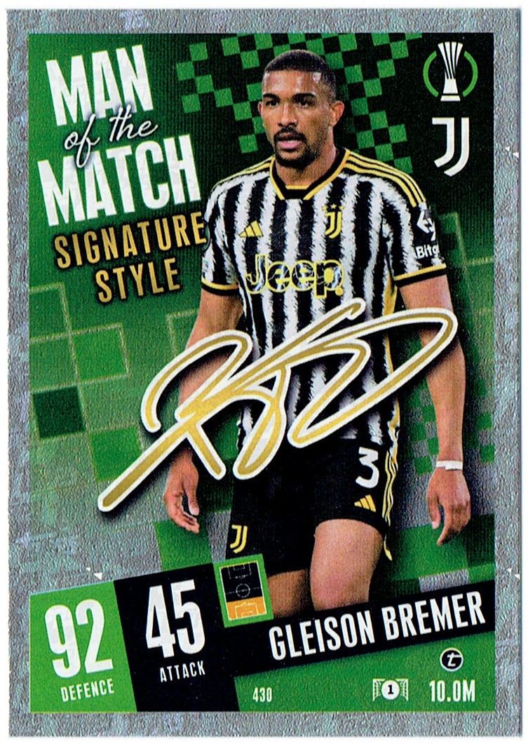 Topps Match Attax 2023-2024 Man Of The Match 430 Gleison Bremer Juventus