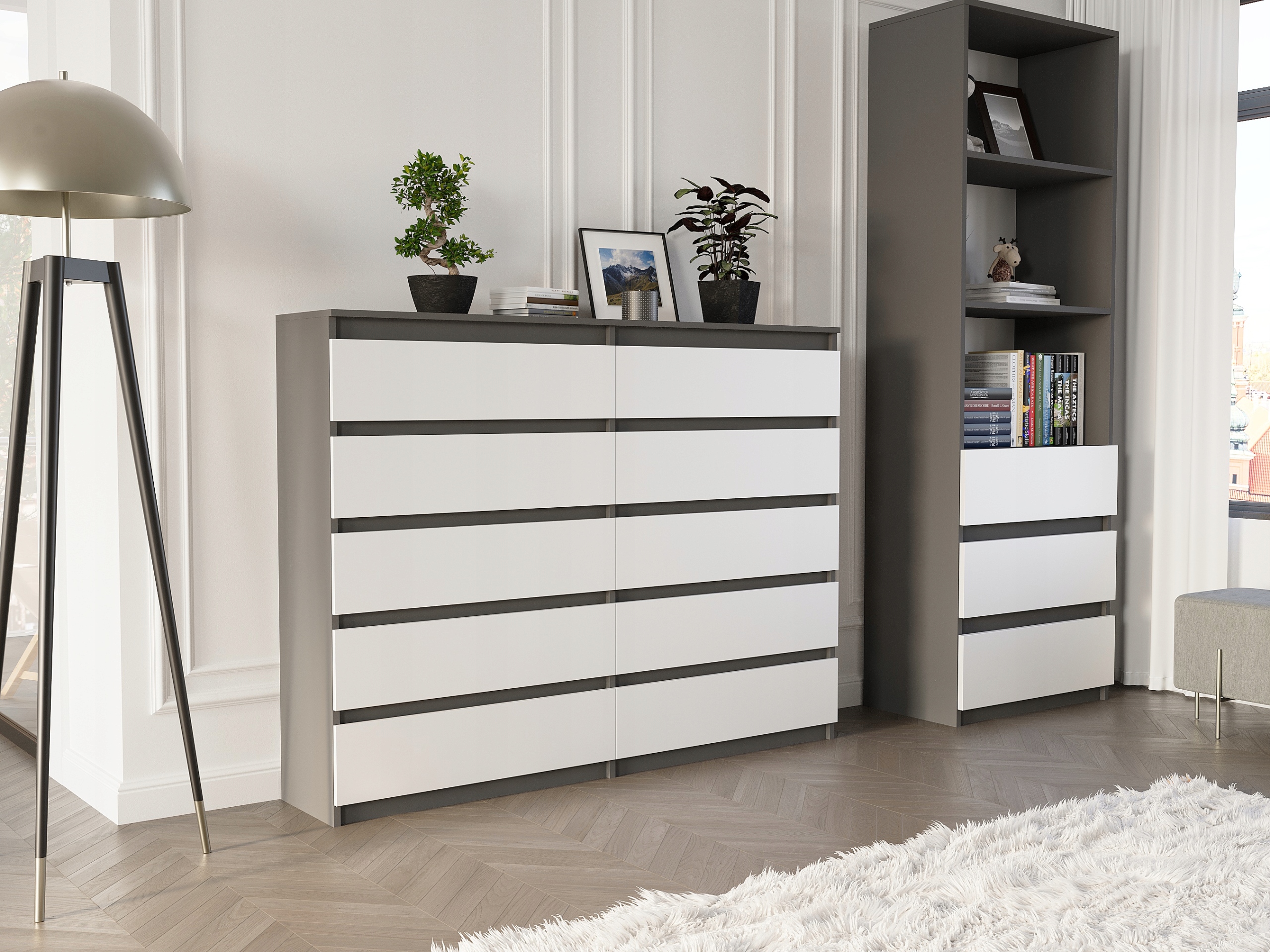 Nowoczesna KOMODA 160 SZAFKA 10 SZUFLAD R-160-S10 ANTRACYT MIX