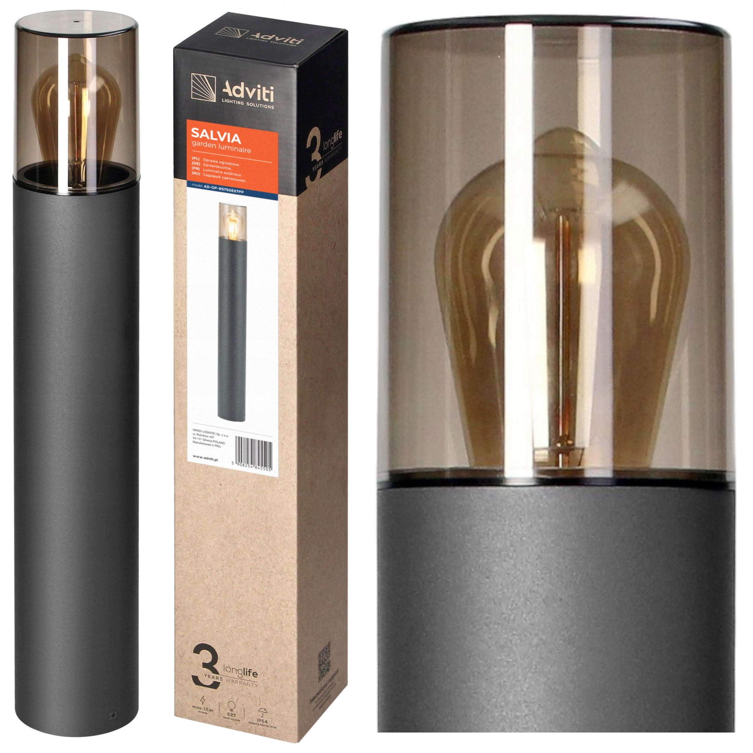 Lampa Ogrodowa Led E27 Stojąca Słupek Ogrodowy Ozdobny Zewnętrzna 50cm IP54