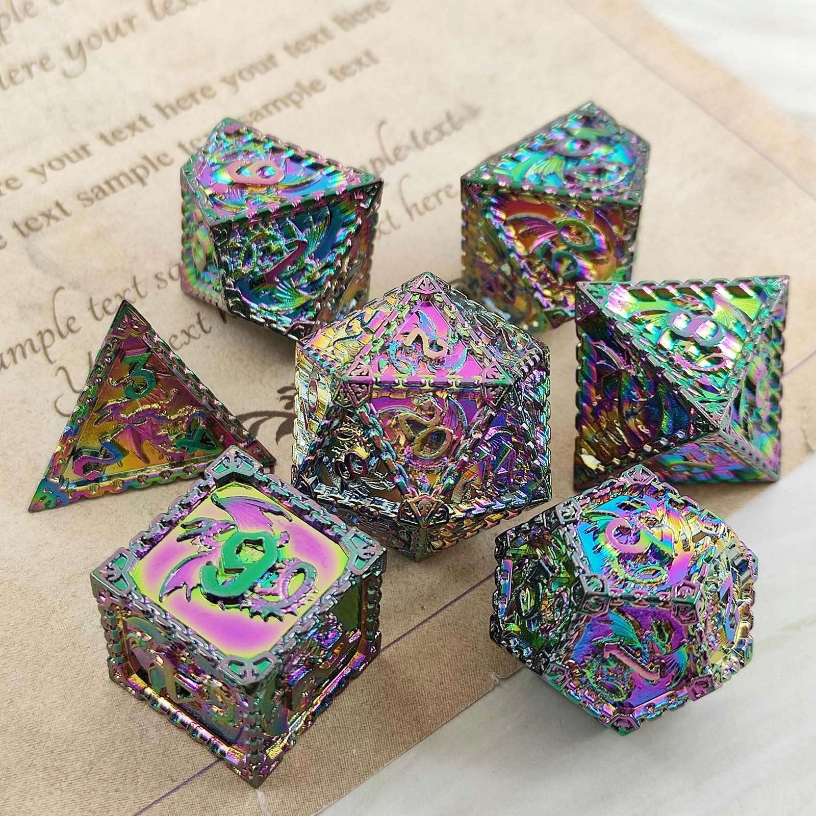 SMOCZY ARTEFAKT ZESTAW 7 METALOWYCH KOŚCI RPG Liczba ścian 4 6 8 10 12 20