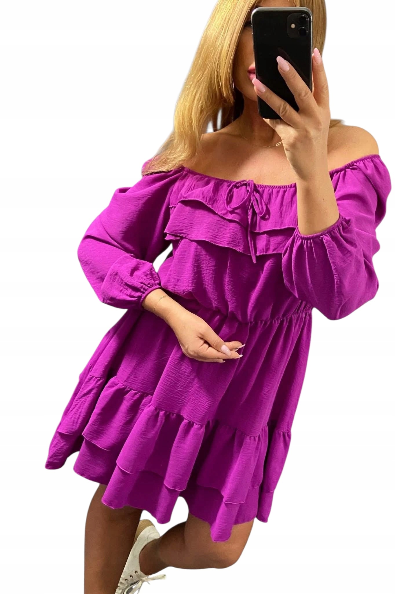 V0005 Šaty S Volánky Fialové, vel. 42 (XL)