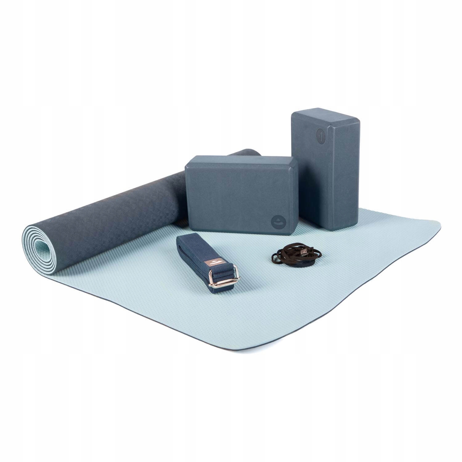 Sada na jógu Bodhi Yoga Set Flow podložka Tpe 2 kostky Eva pásek tmavě modrá