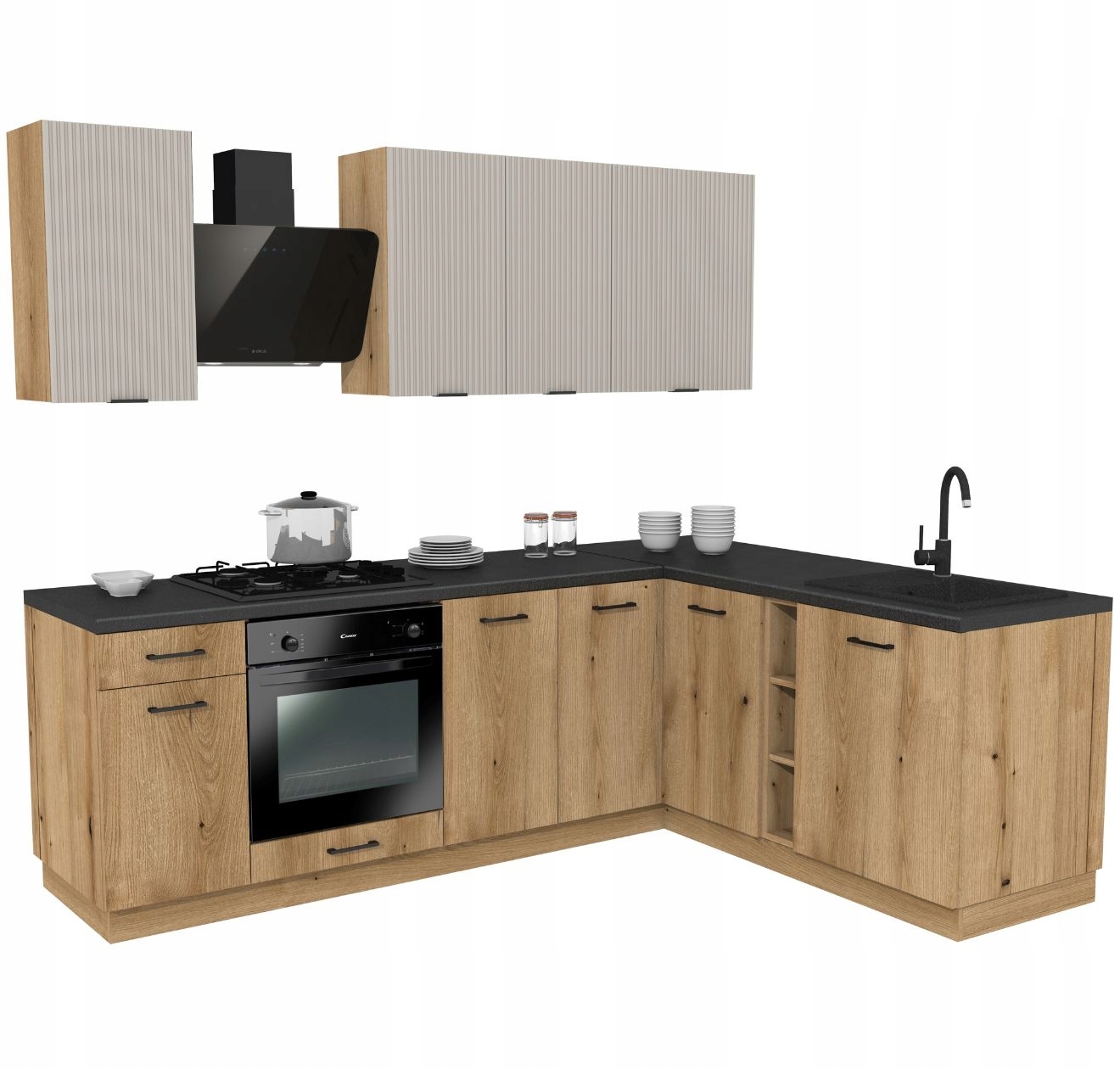 Kuchyňská sada Rohová kuchyně Mix 240x180 Dub Evoke a Kašmír s pracovní deskou