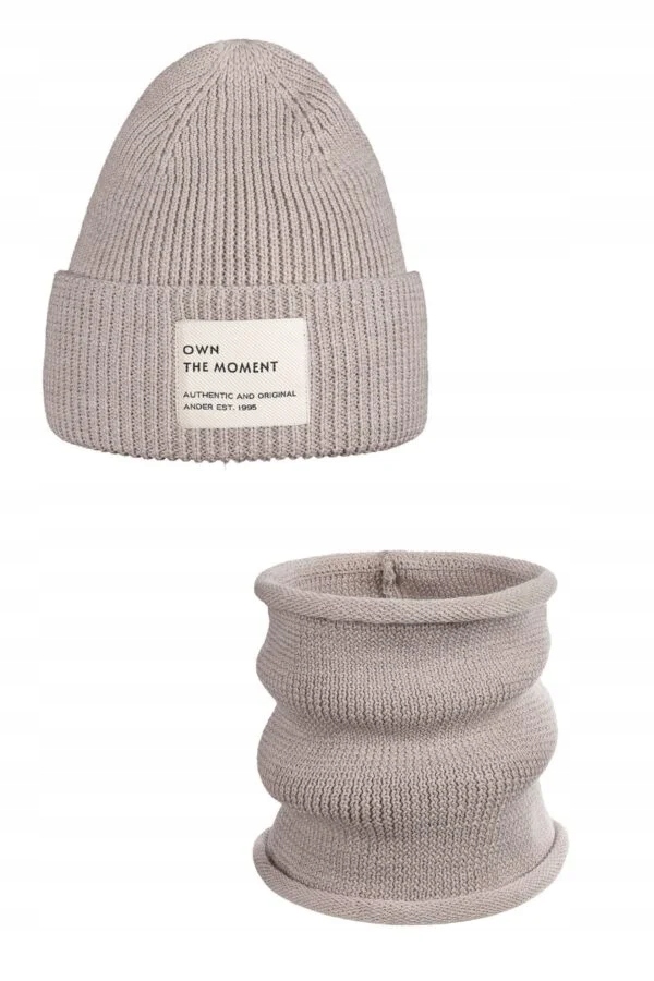 Komplet čepice a nákrčník – 100% merino vlna „brigid New“ – Beige béžová