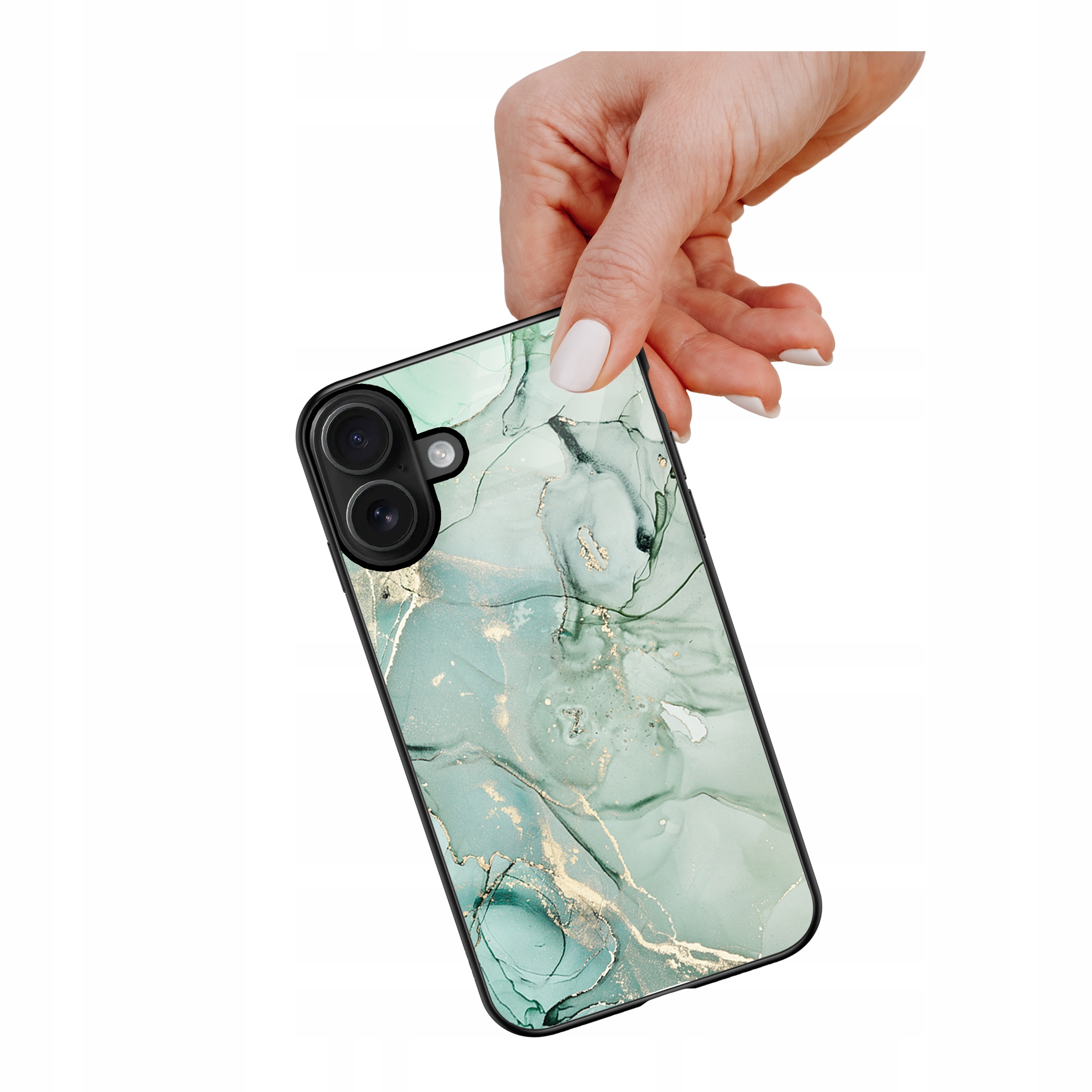 Etui szklane ceramiczne do iPhone 17 Marmur pistacja