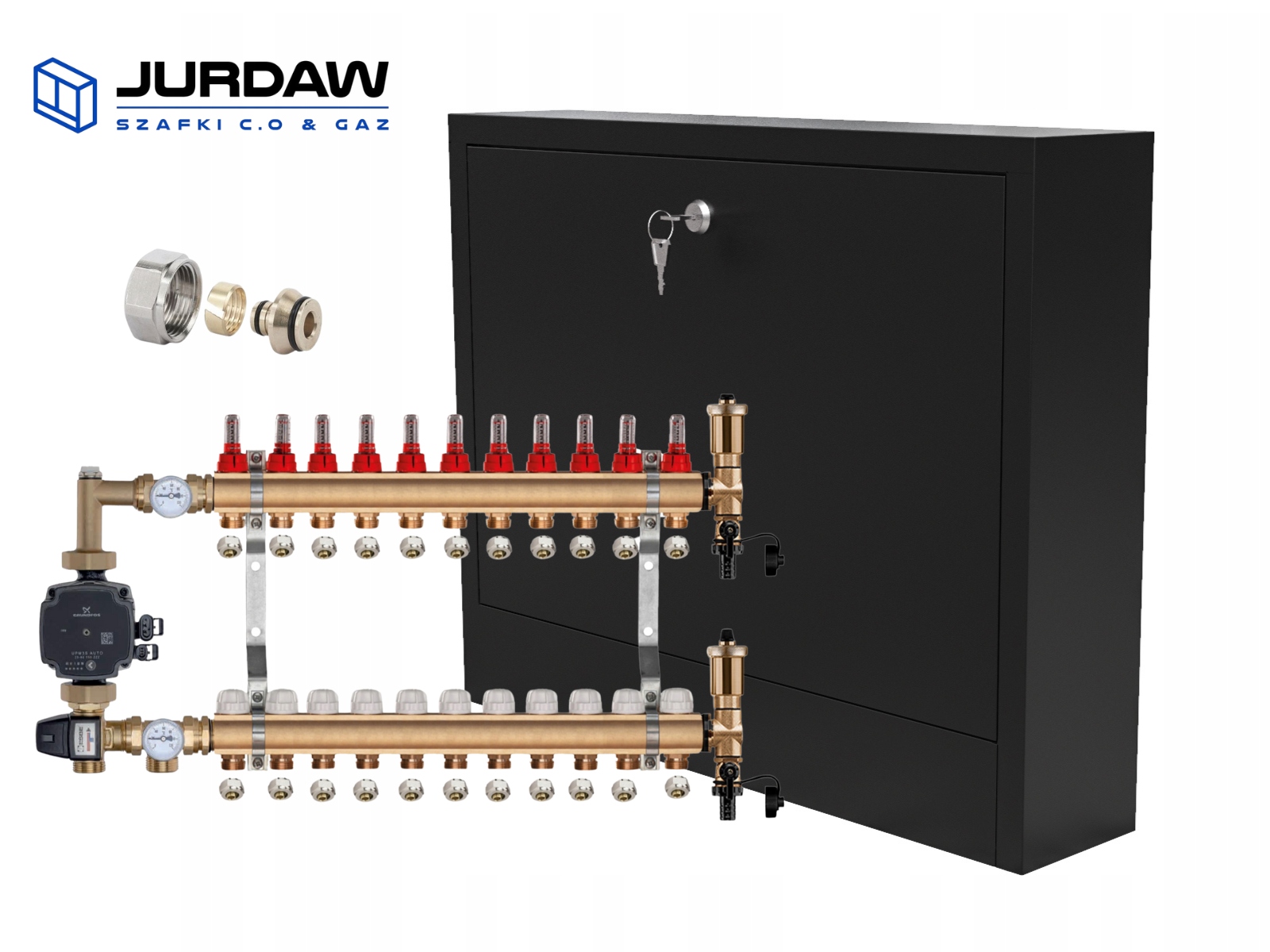 Mosazný Rozdělovač 11 S Čerpadlem Grundfos Nástěnná Skříňka Černá Pex