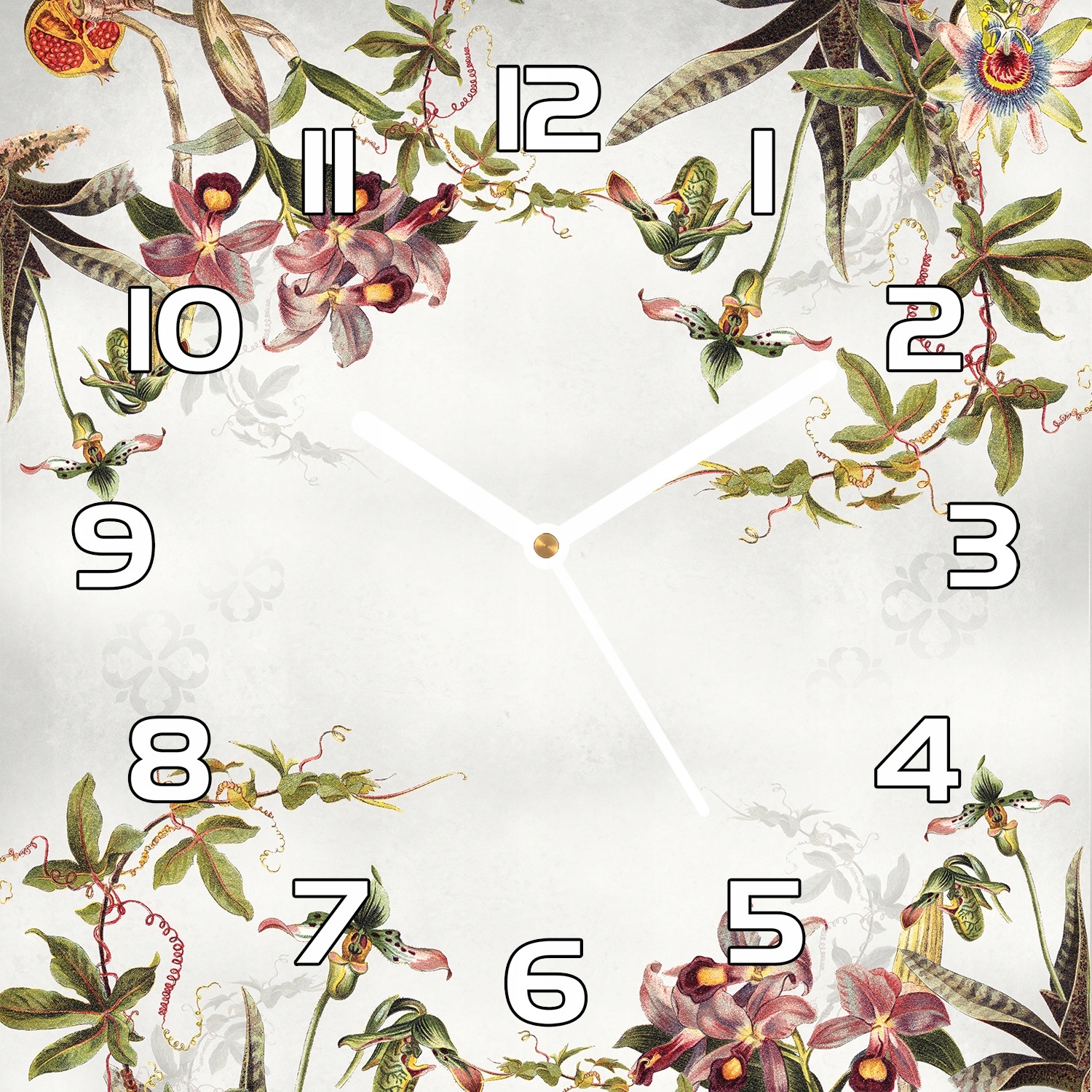 

Zegar szklany kwadratowy Egzotyczna flora 30x30 cm