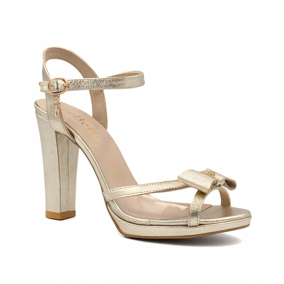 Zlaté dámské kožené sandály na podpatku a platformě elegantní Chebello 40