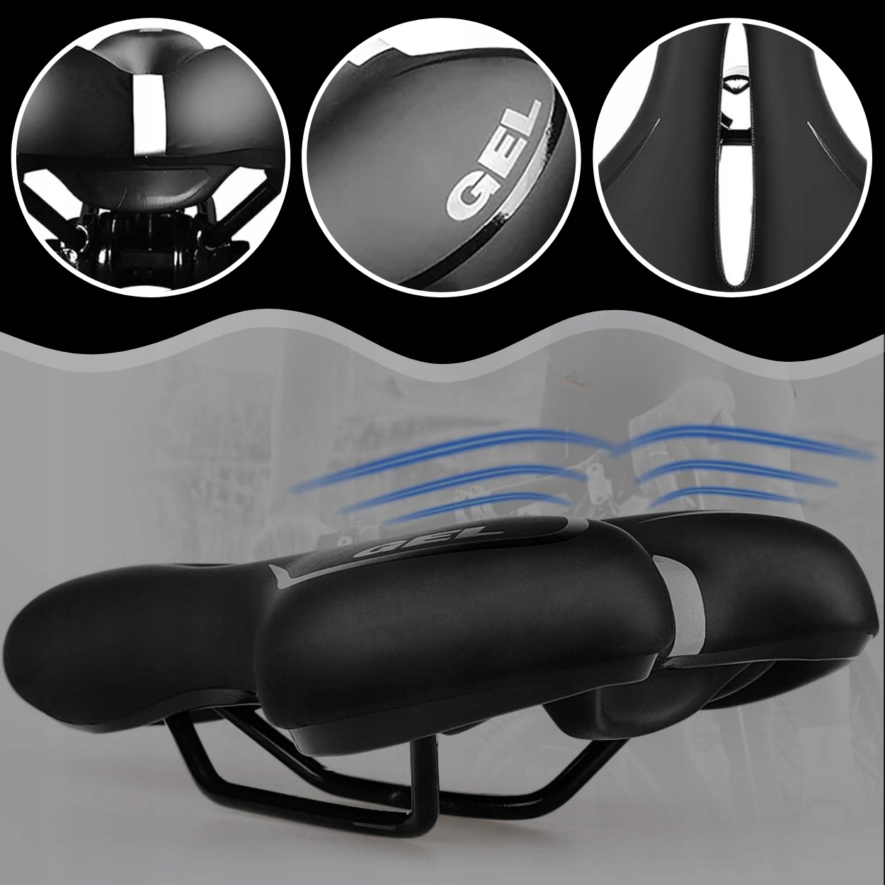 SIODEŁKO ROWEROWE ŻELOWE DAMSKIE MĘSKIE SIODŁO ROWEROWE DO ROWERU SPORTOWE Waga 300 g