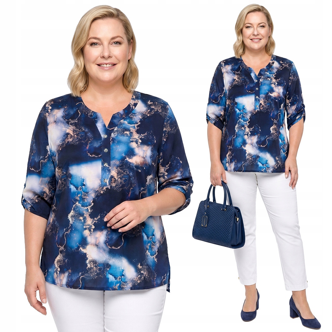 Tmavě modrá béžová halenka mramor plus size velikost 52