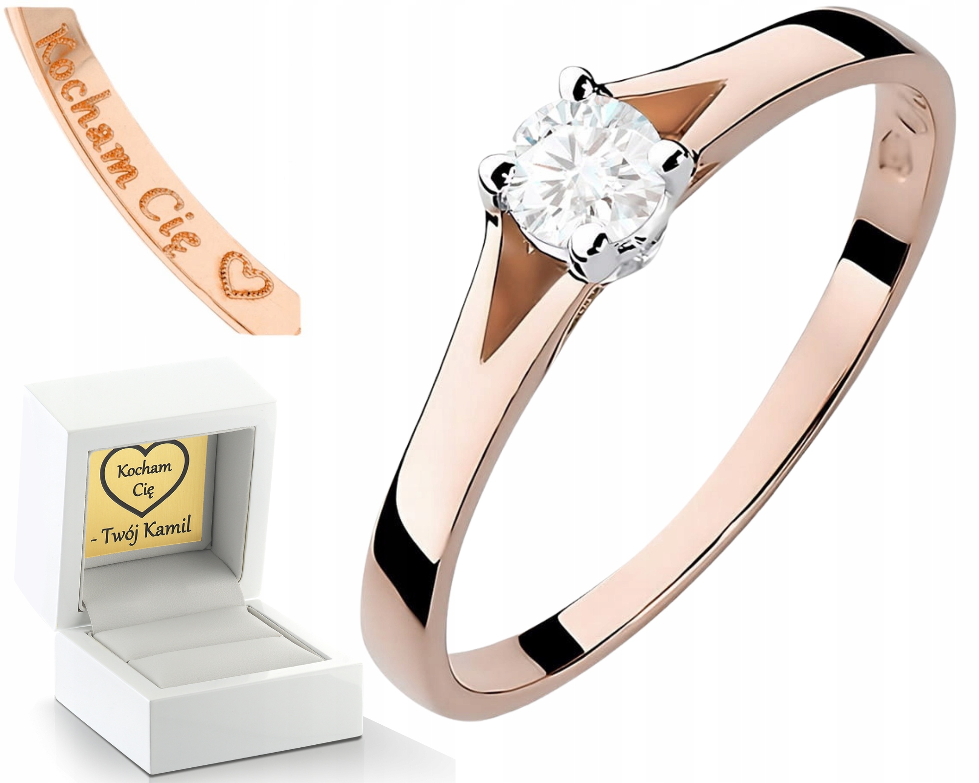 Růžové Zlato Prstýnek S Laboratorním Diamantem Gravírování 585 Bonus