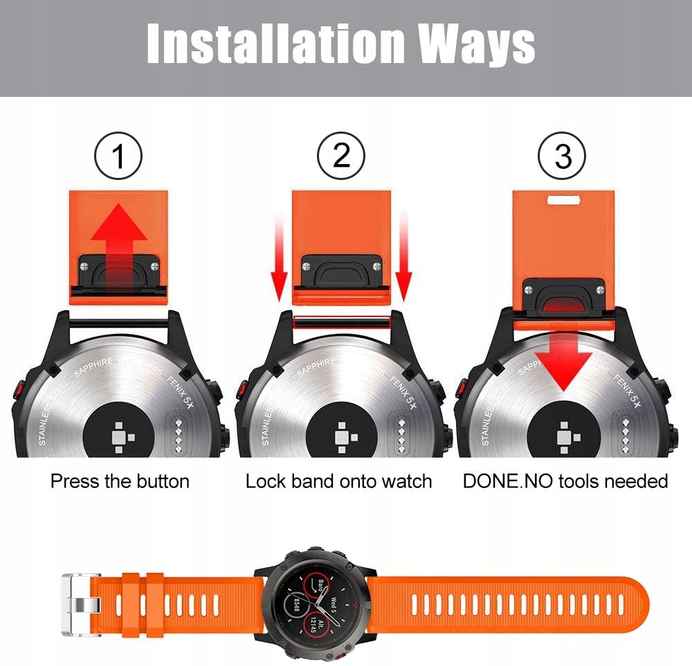 POMARAŃCZOWY Silikonowy Pasek Garmin FENIX 5X PLUS Model Fenix 5X PLUS