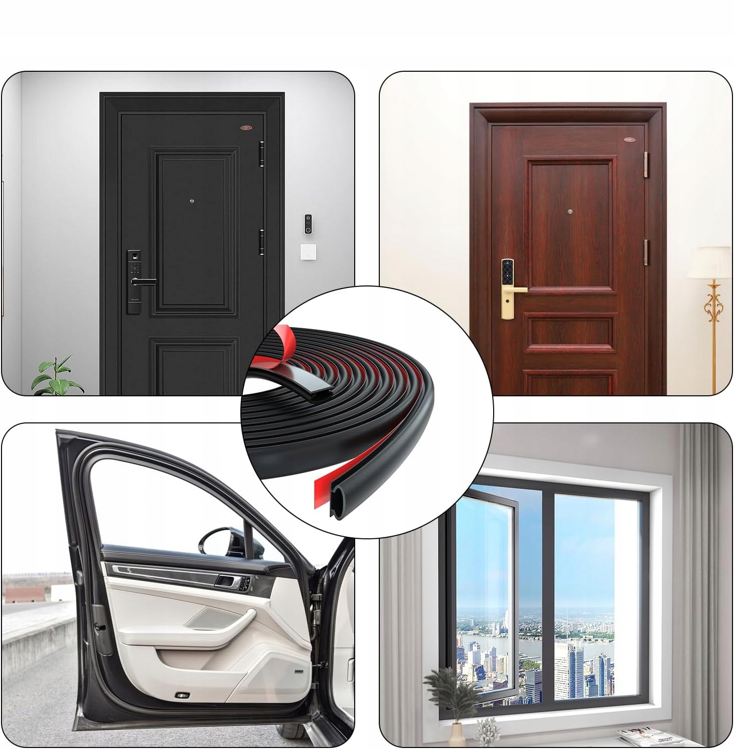 SAMOPRZYLEPNA GUMA, TAŚMA USZCZELNIAJĄCA, USZCZELKA DO DRZWI, CZARNA, 10M Kolor czarny