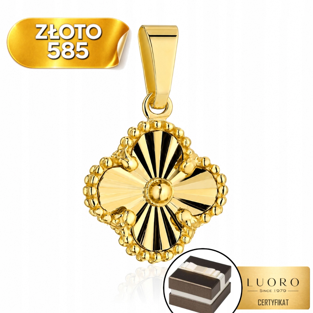 Zlatý Přívěsek 585 14K Diamantový Čtyřlístek 18 MM Elegantní Dárek