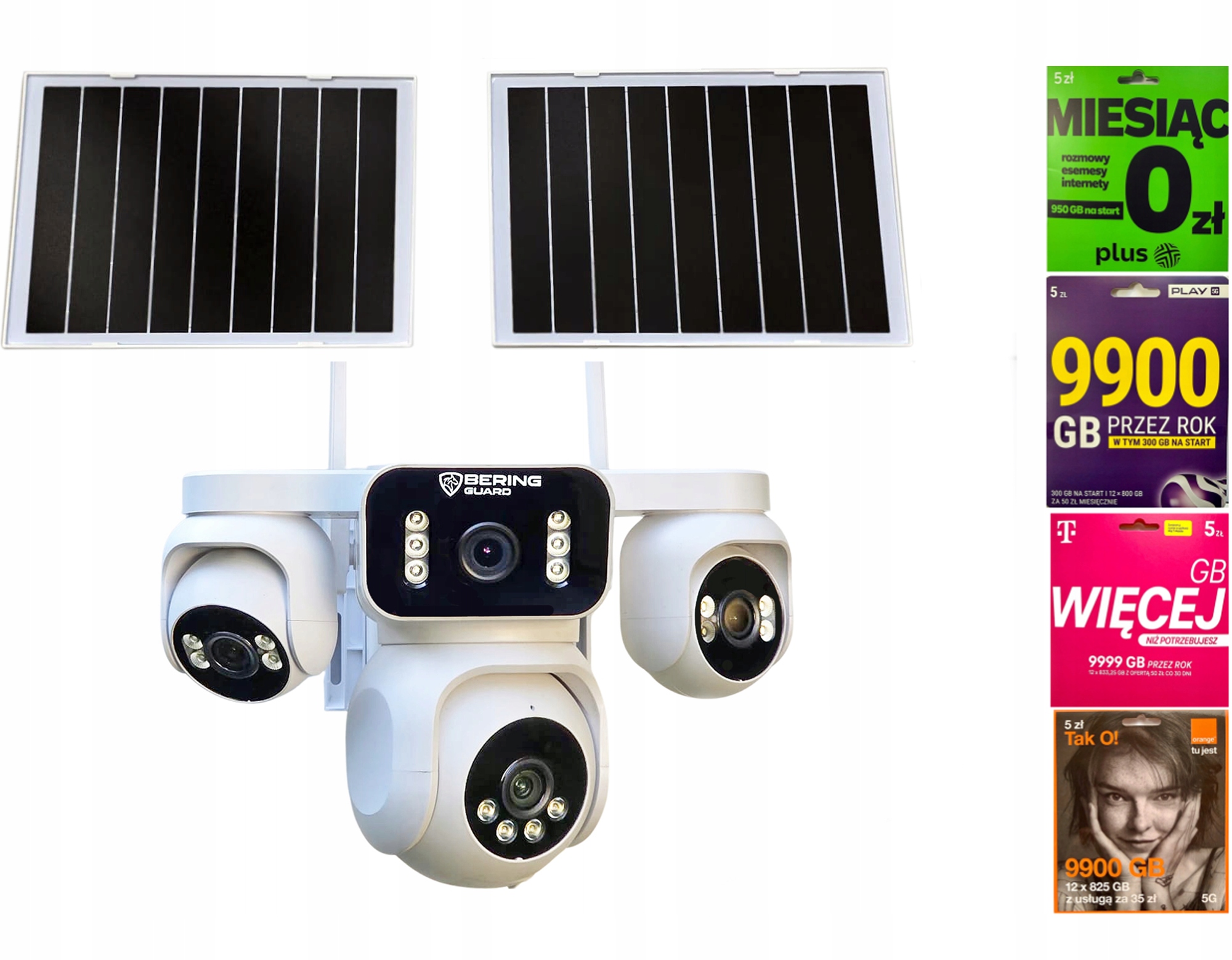 Gsm Solar venkovní kamera 4 Nezávislé Otočné Kamery 6MPX Zoom Bering