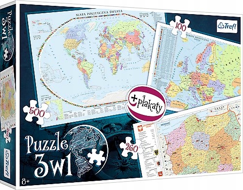 

Puzzle 3w1 Mapa Polski Europy Świata + Plakaty