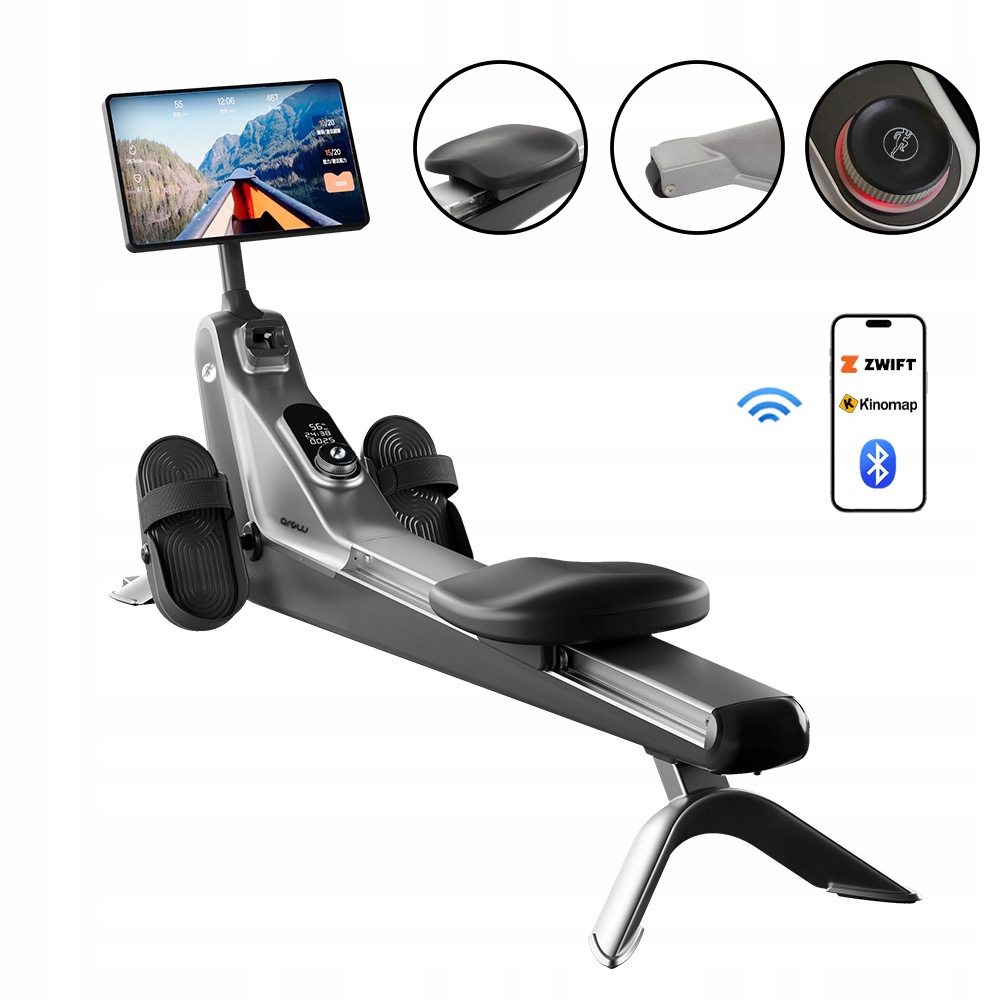 Wioślarz Magnetyczny ergometr domowy do ćwiczeń 150kg Ekran Kinomap ROW1