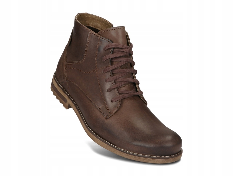 BUTY MĘSKIE SZTYBLETY OCIEPLANE POLSKIE SKÓRA 731 BRĄZ 44 Model TRZEWIKI