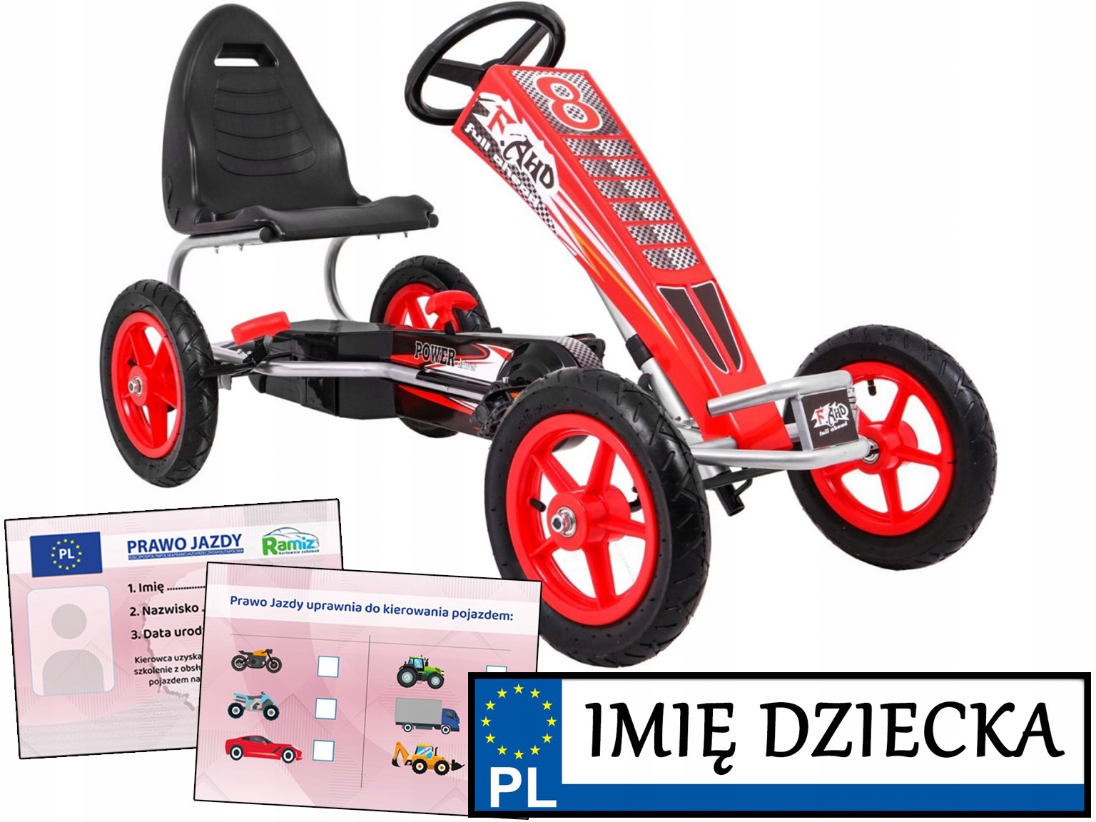 duży Gokart napęd łańcuchowy Regulacja Siedziska pompowane koła Hamulec