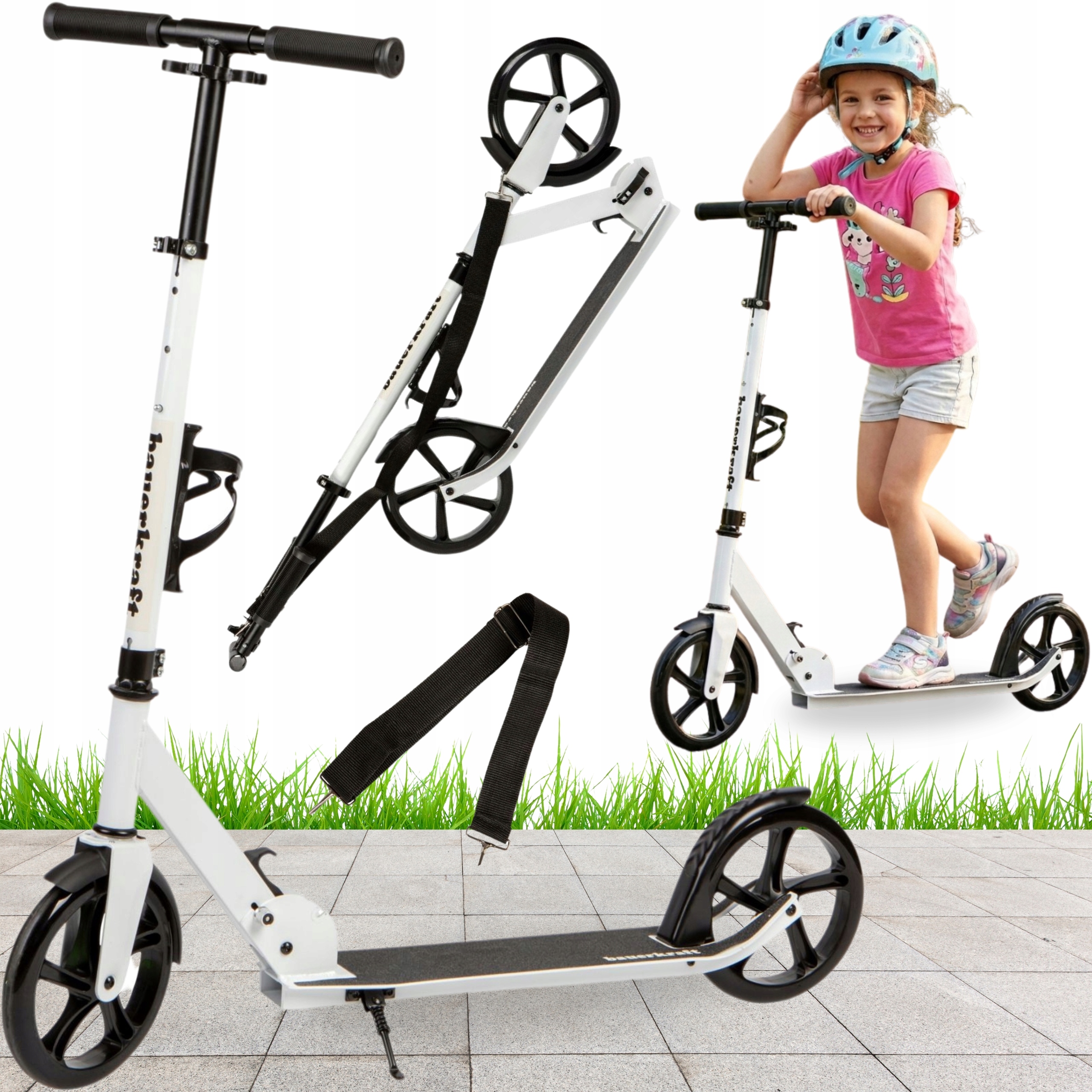 Hulajnoga Dla Dzieci Duża Miejska Składana Regulowana Koła 200mm Uchwyt