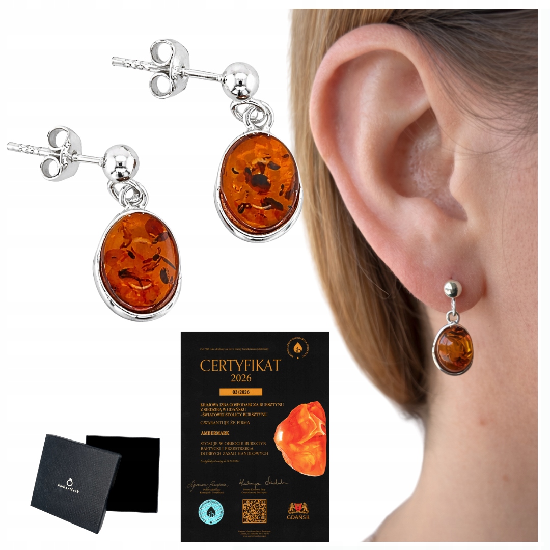 Stříbrné náušnice s visící tyčinkou a přírodním baltským jantarem