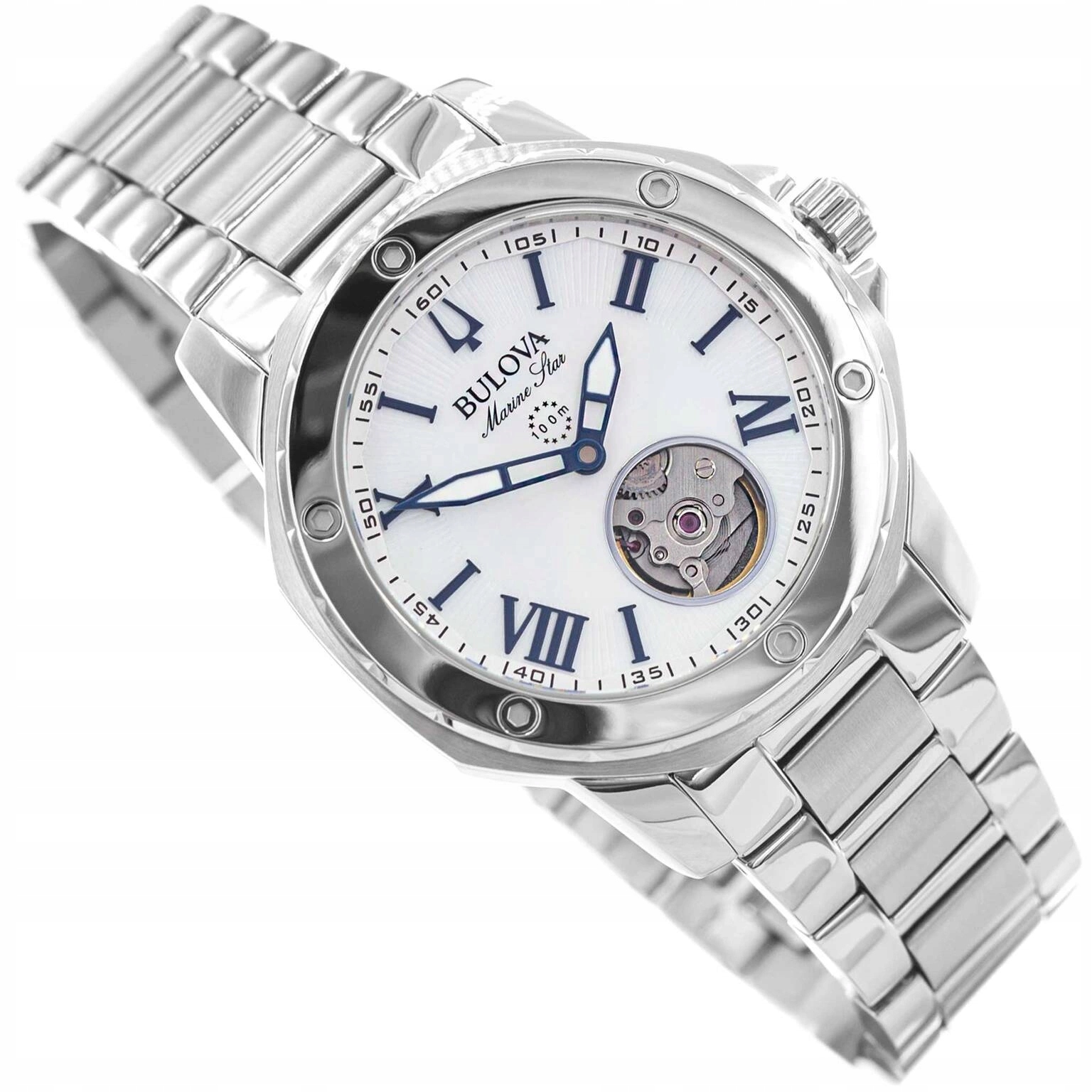 Damski Zegarek Bulova 96L326 Marine Star Srebrny Na Bransolecie Neobrtie
