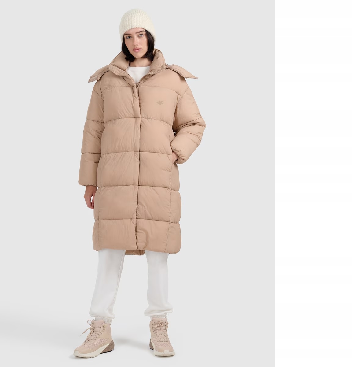 4F Dámský Prošívaný Péřový Kabát F588 Béžový XL