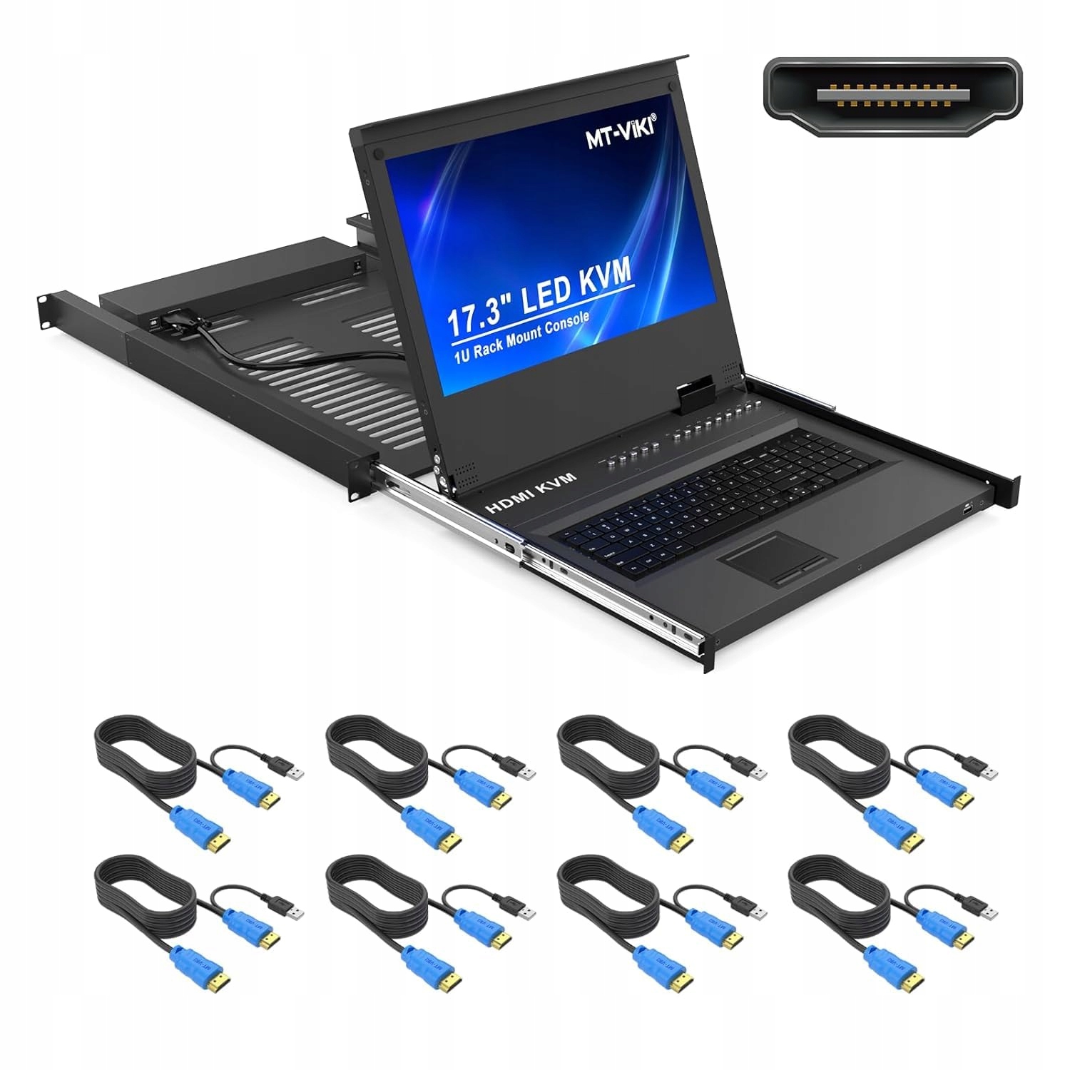Konzola Mt-viki Kvm 8 portů Hdmi LCD 17,3 palce 1U 19 palců rack 1080P