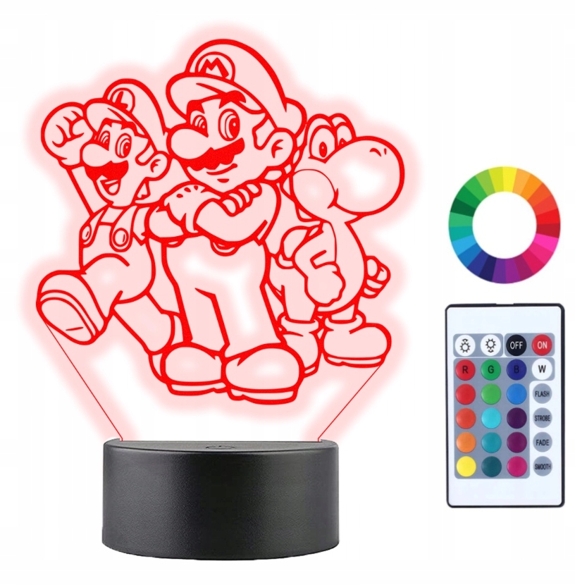 

Lampka Nocna 3D Led Mario Luigi Yoshi Grawer Imię