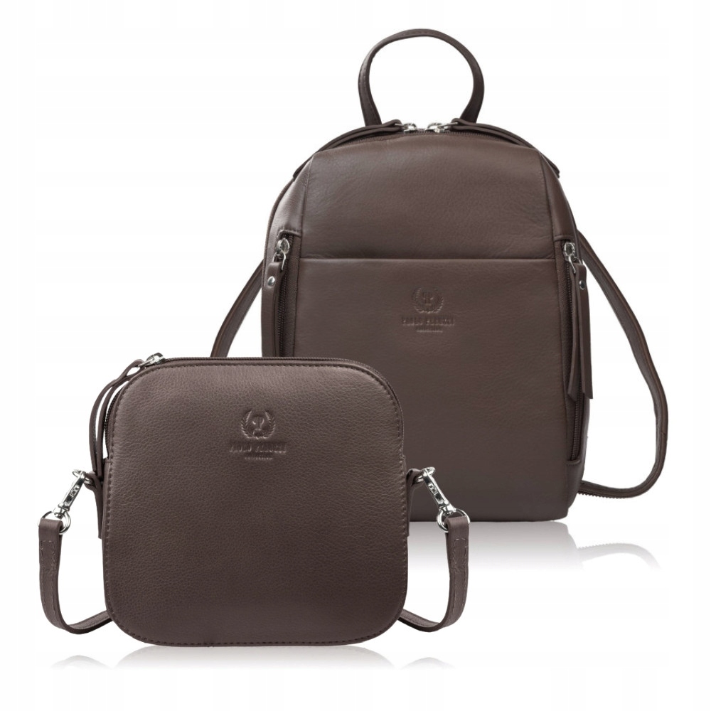 Batoh a malá kabelka přes rameno, hnědá, dárková sada