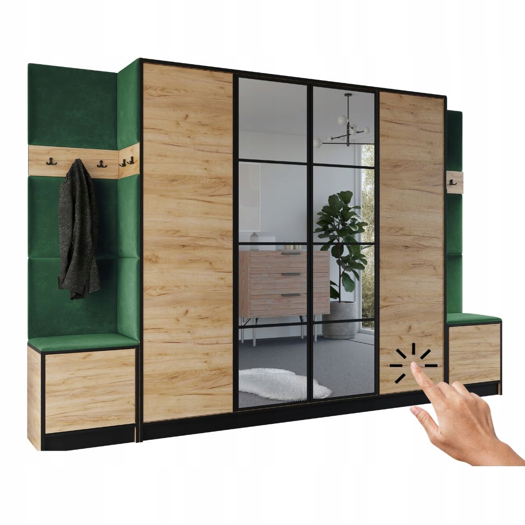 Šatní skříň Costa 17 dub craft zlatý zelená tkanina Vzor 1