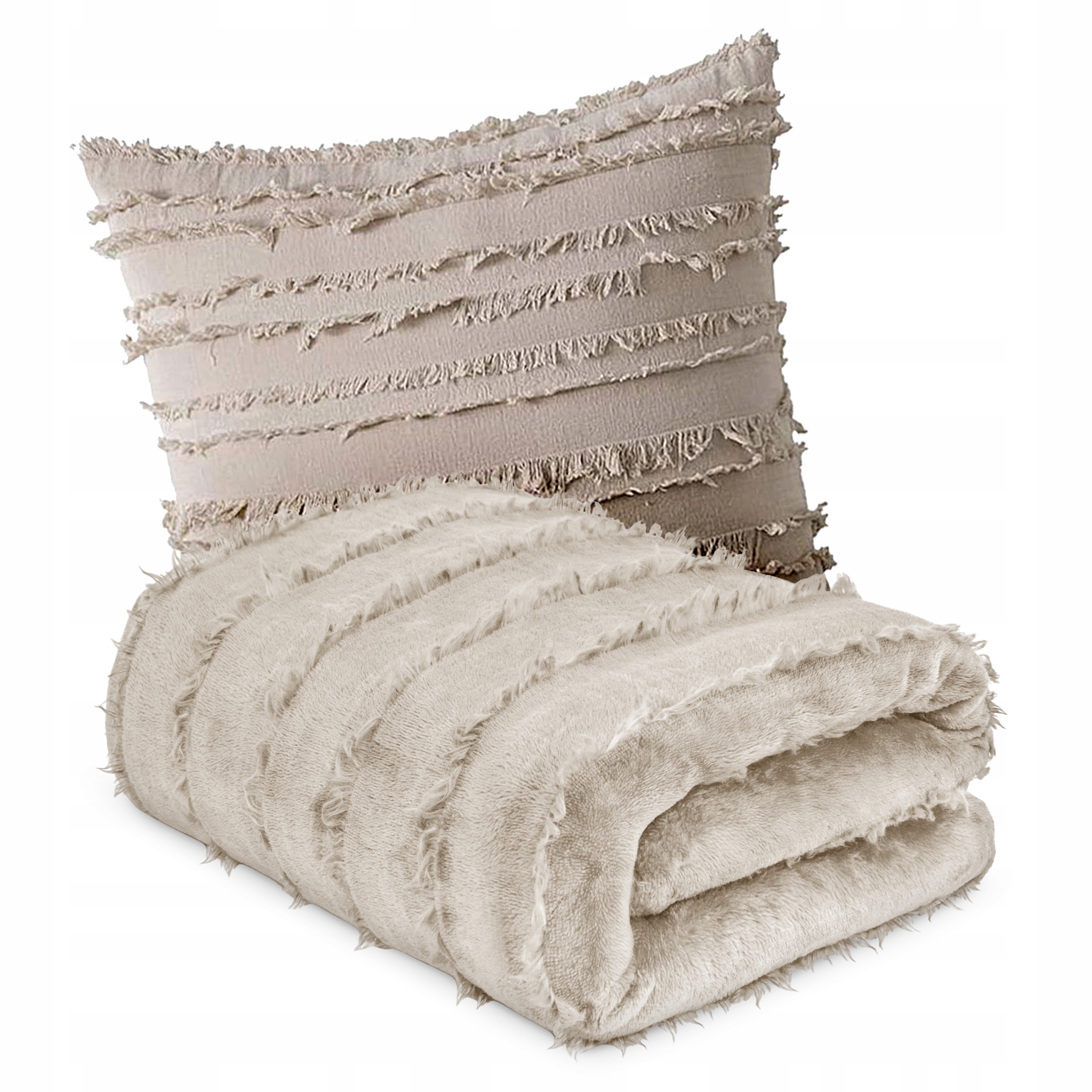 Vánoční Set Dárek Béžová Deka 130x170 Povlak 45×45 Měkký Teplý