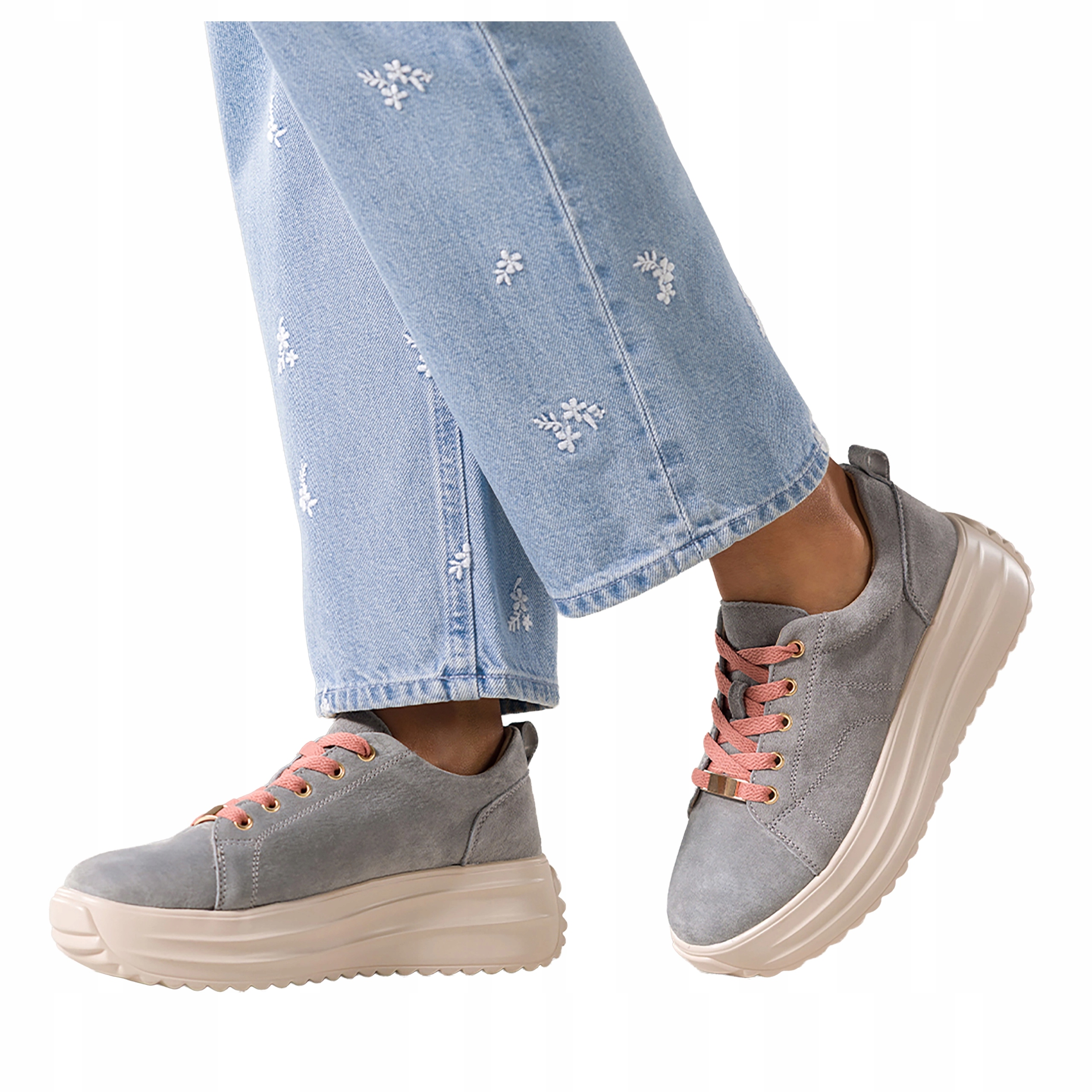 Šedé dámské kožené tenisky Creepersy na platformě, šněrovací, velikost 38