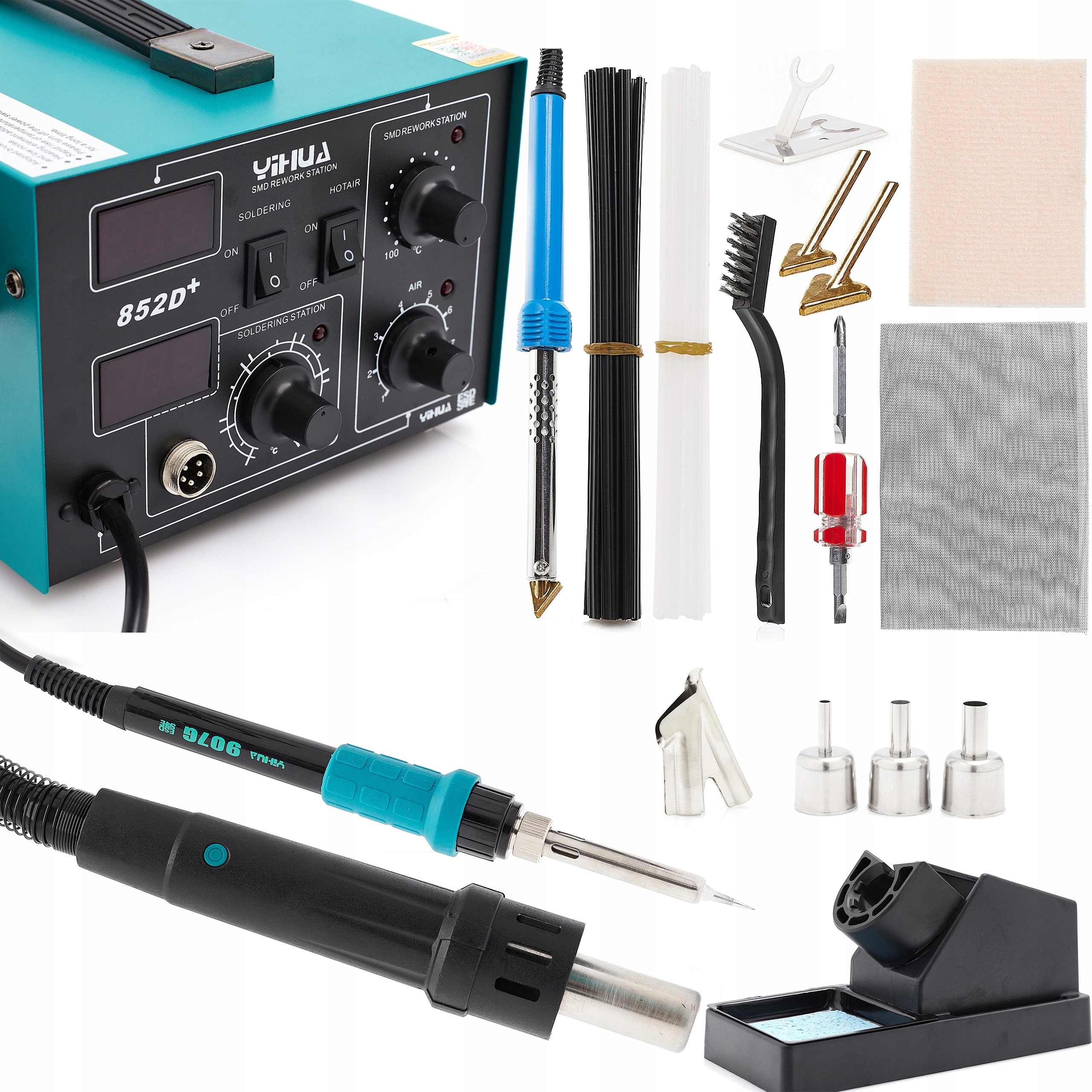 Svářečka Plastů Yihua 852D+ 740W Sada Pro Svařování Plastů Tryska Bota