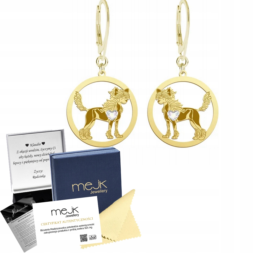 Náušnice Zlaté s pejskem Hřívač čínský Nahý 925 Šperky Gravírování Bonus