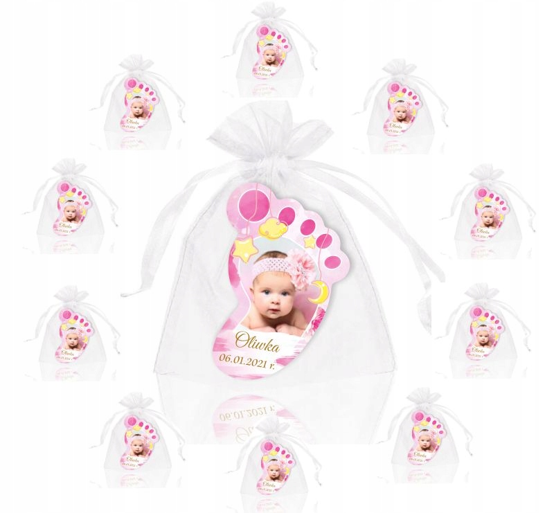 10 szt. Magnes+WOREK Podziękowania Chrzest ROCZEK