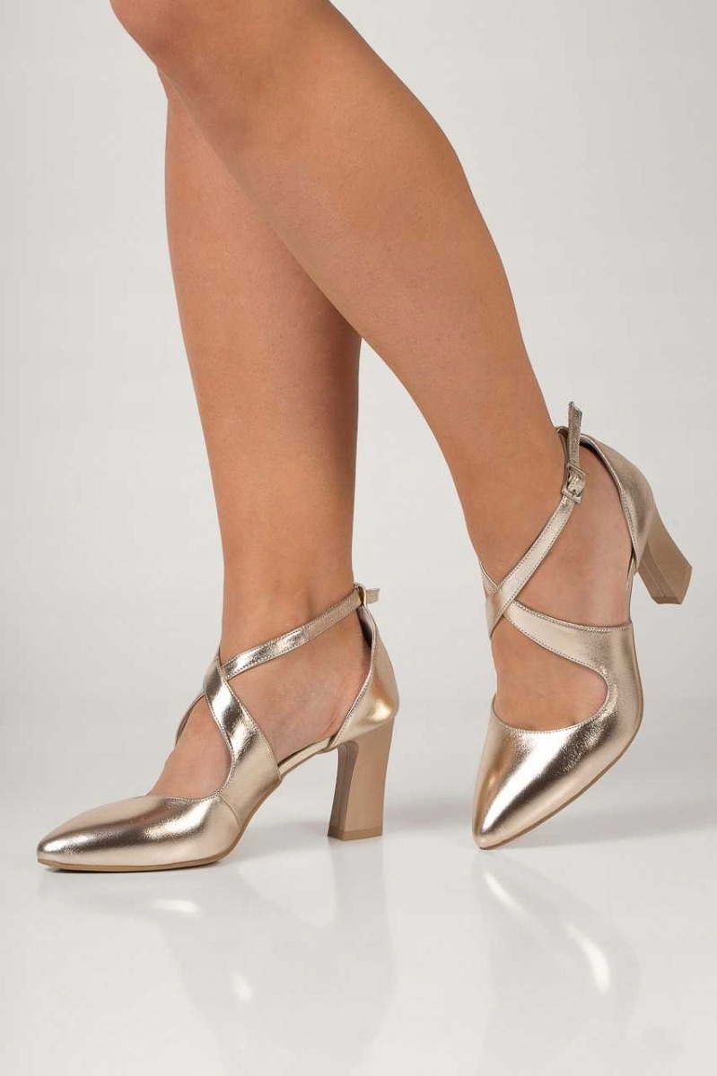 Zlaté Retro Zrcadlové Sandály S Módními Podpatky 37