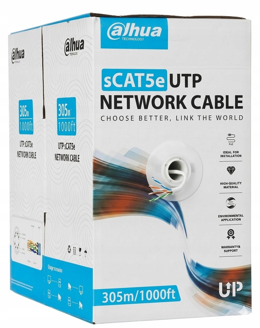 Kabel Sieciowy Teleinformatyczny Utp Kategoria 5E Skrętka Miedź Dahua 305m