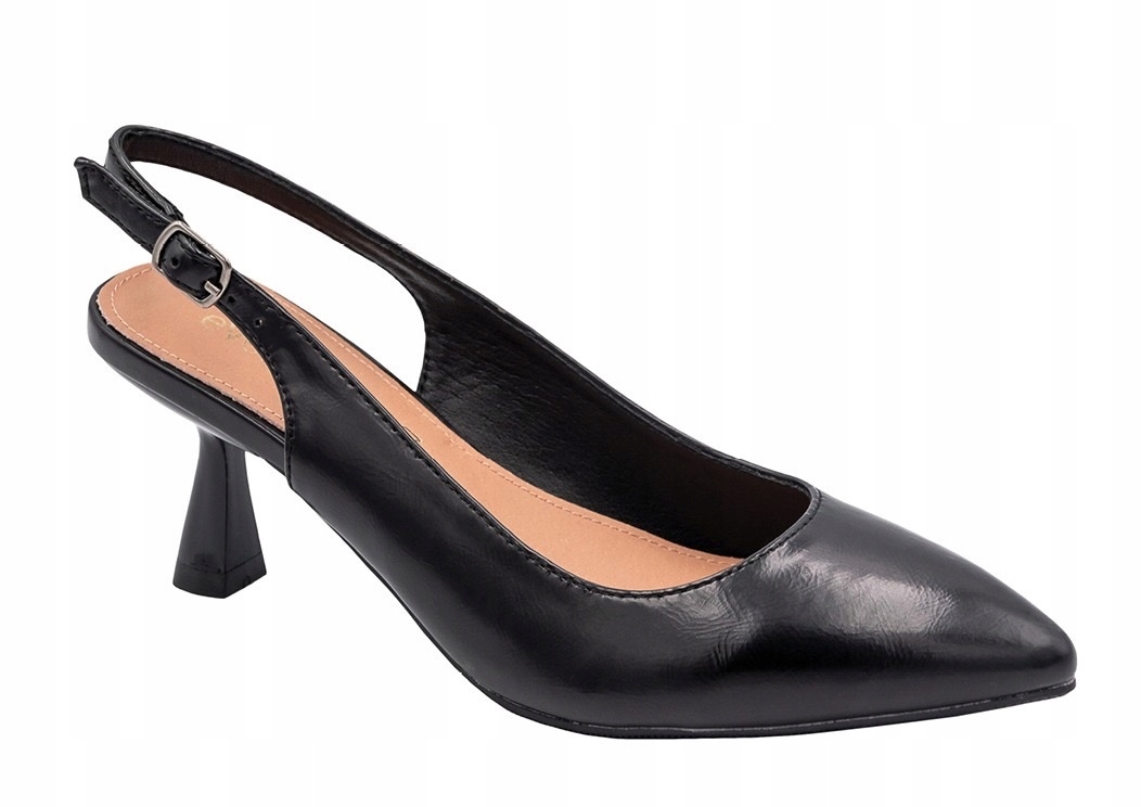 czółenka damskie skóra na obcasie kaczuszka czarne r.40