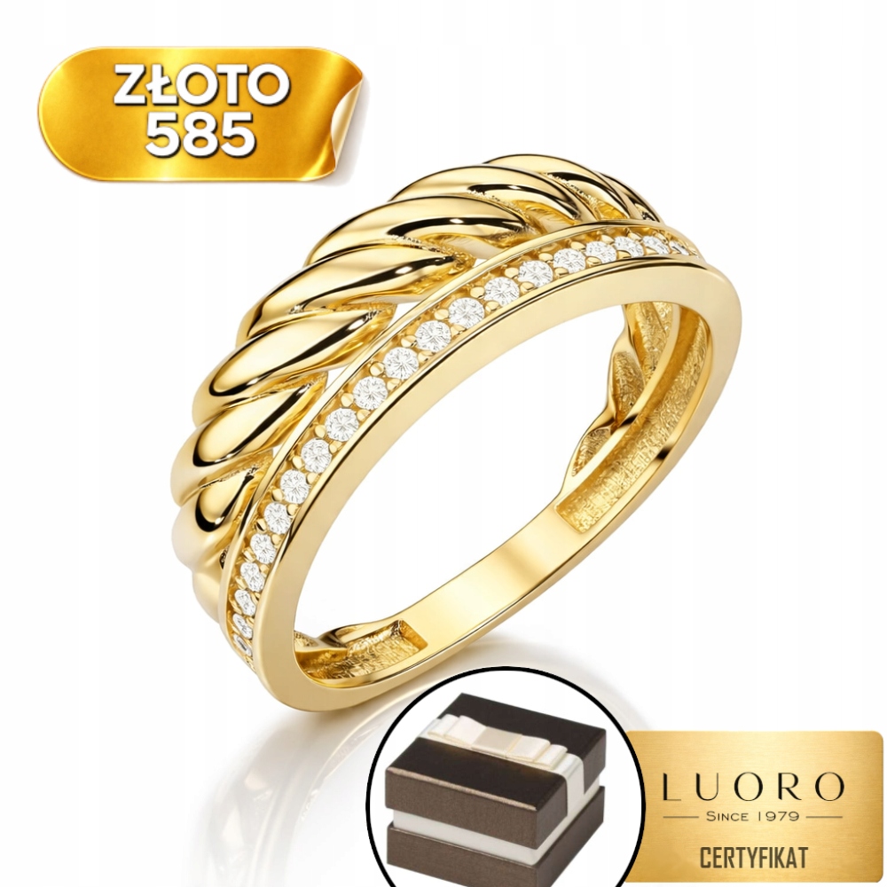 Prstýnek Zlatý 585 14K Dvojitý Pletený Se Zirkony R11